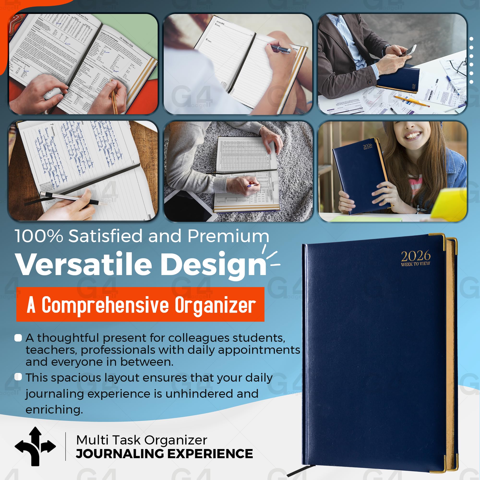 G4GADGET 2026 A5 Week to View Diary | Blue Hardback with Gilt Edges | Comprehensive Reference Pages 5