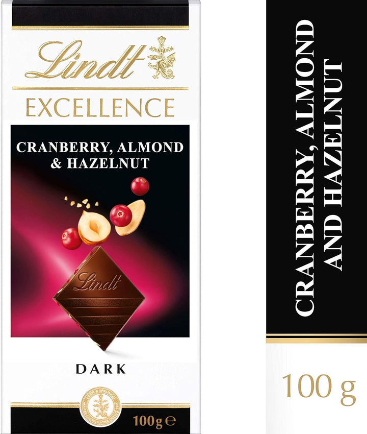 Lindt Excellence Dark Chocolate with Cranberry, Almond & Hazelnut – 100g