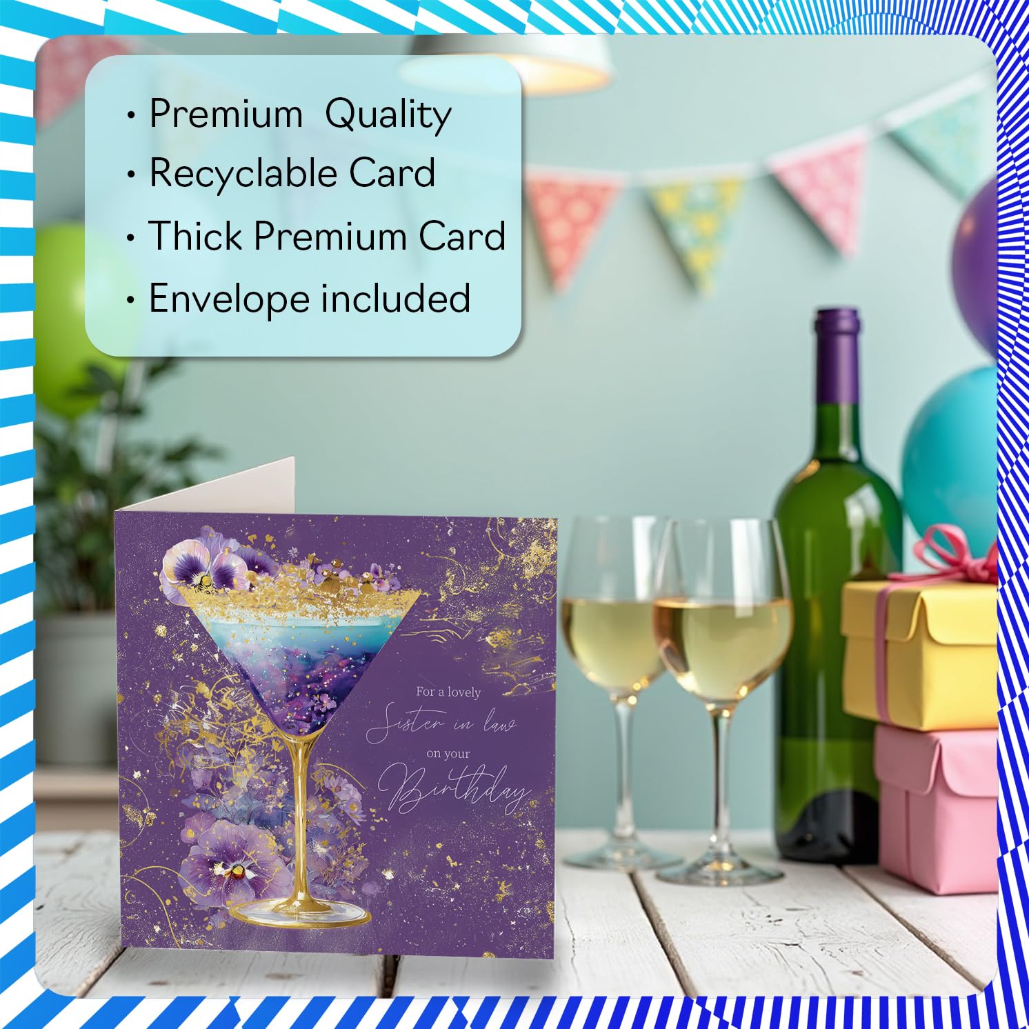 Stuff4 Gold Sister in Law Birthday Card - Golden Cocktail Design | 145mm x 145mm 3