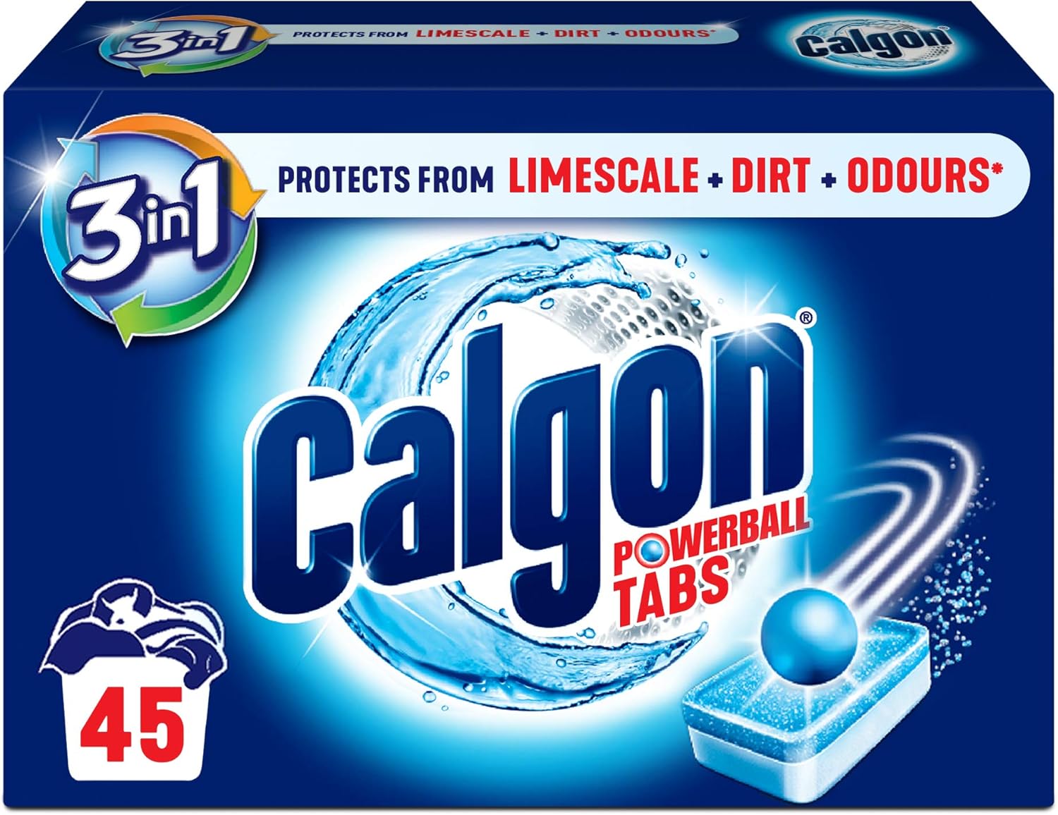 Calgon - 4-in-1 Waschmaschinenreiniger und Wasserenthärter-Tabs, 45 Tabletten
