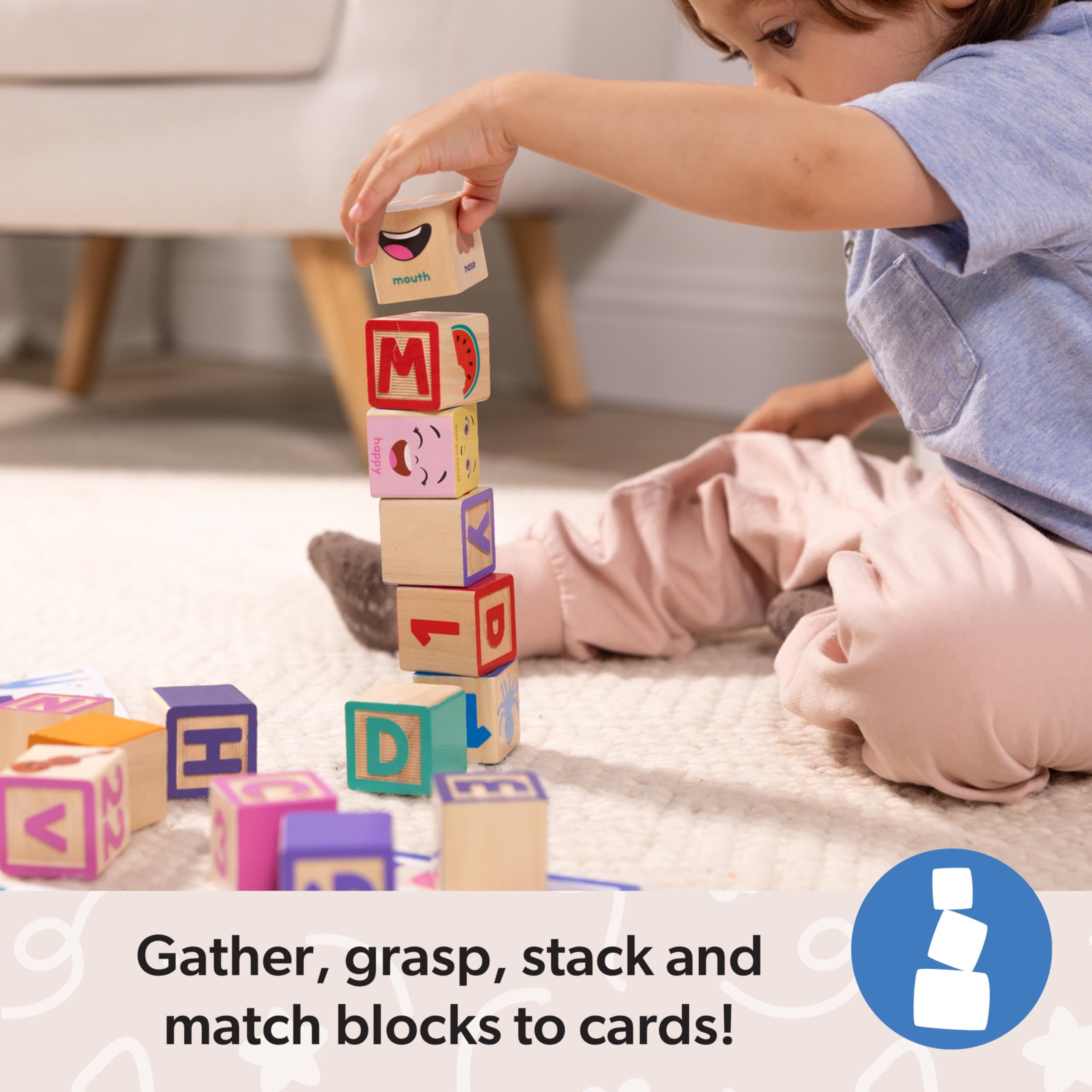 Melissa & Doug Ms. Rachel Wooden Learning Blocks Set for Ages 18 Months+ | 30 Blocks & 14 Cards