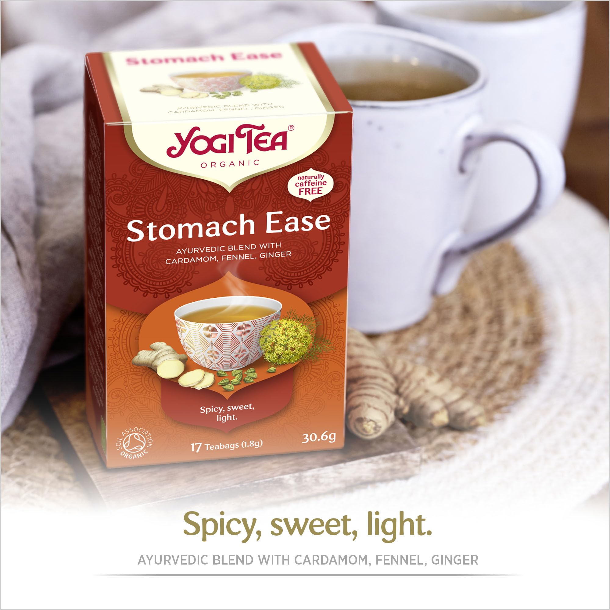Yogi Tea - Stomach Ease Organic Herbal Tea, Caffeine Free, Blend of Cardamom, Fennel & Ginger 6