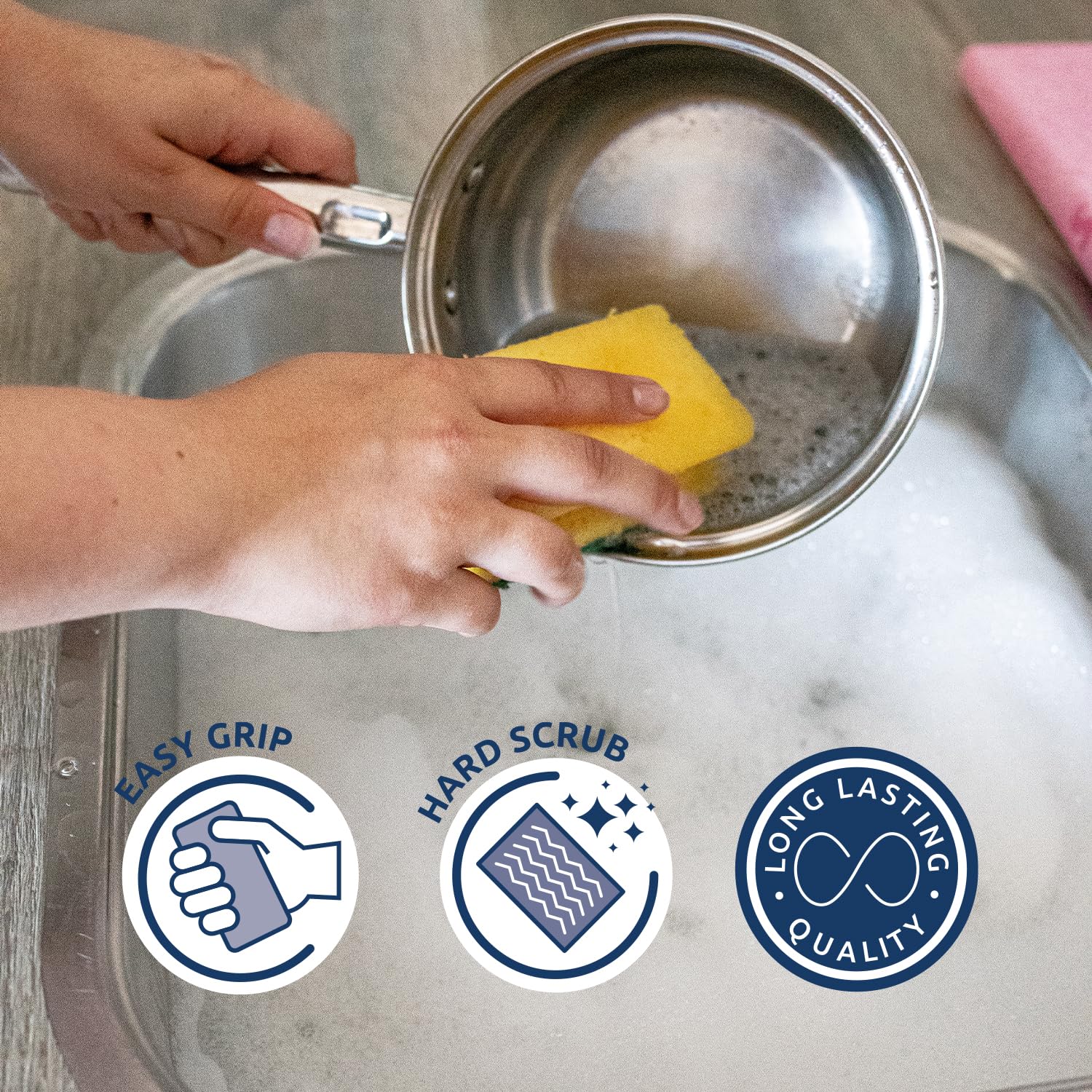 Sorbo Extra Large Scouring Sponge - Durable Foam for Stubborn Grime | 2 Pack | 11.5cm x 6cm x 4cm 6