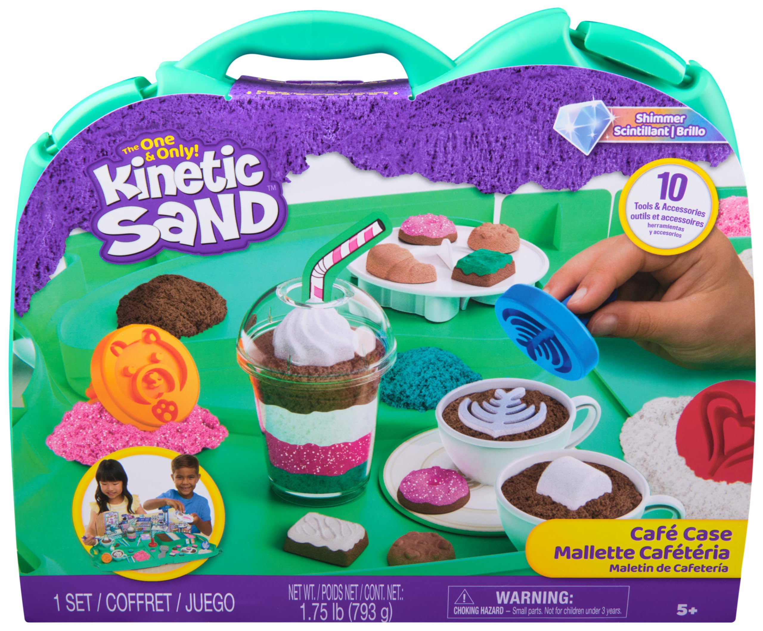 Kinetic Sand Café Case with 793g Play Sand in 4 Colours, 9 Tools and Moulds | Ages 5+