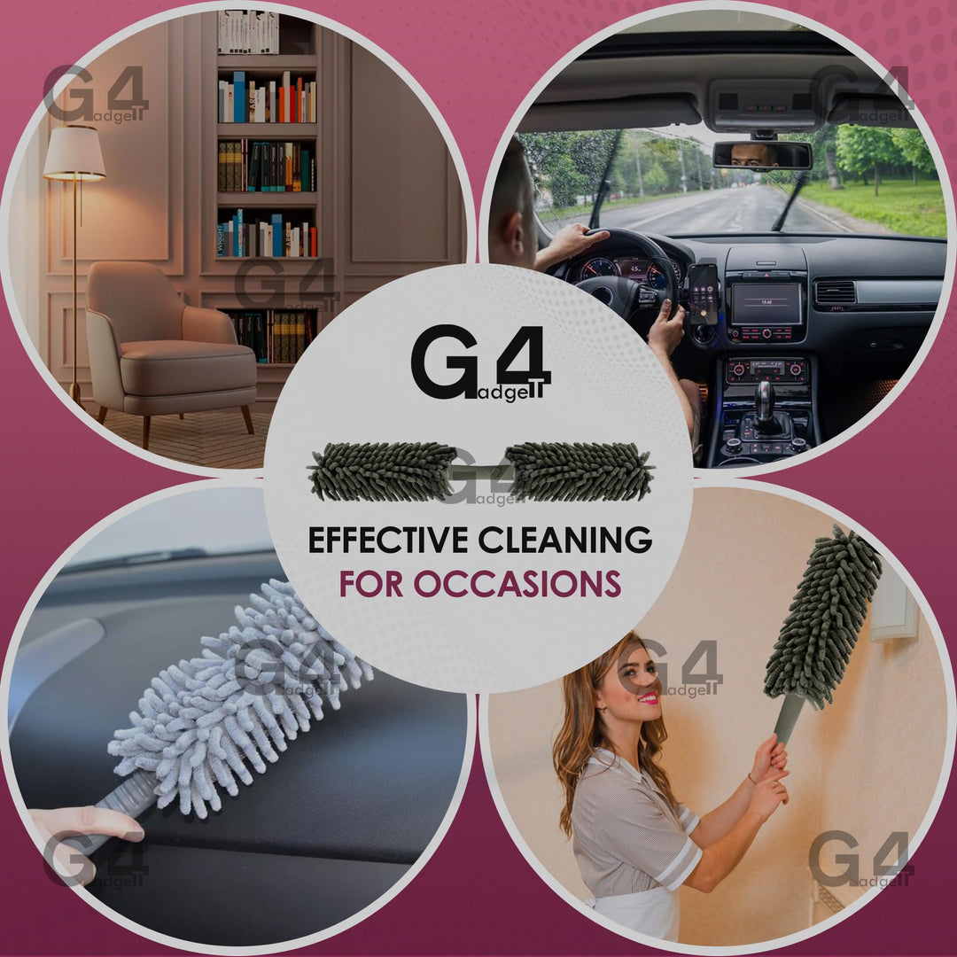 G4GADGET Microfiber Duster Grey - Washable Duster for Cleaning Window Blinds and Home Surfaces