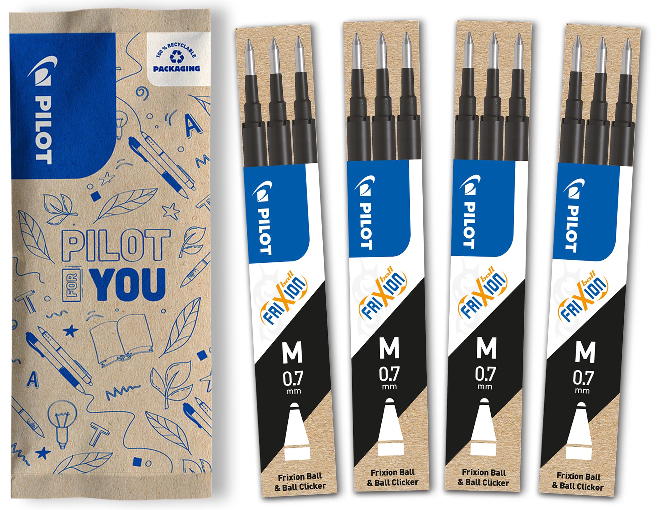 PILOT FriXion Rollerball Refill - Erasable Ink | 0.7mm Tip | 12 Pack Black 1