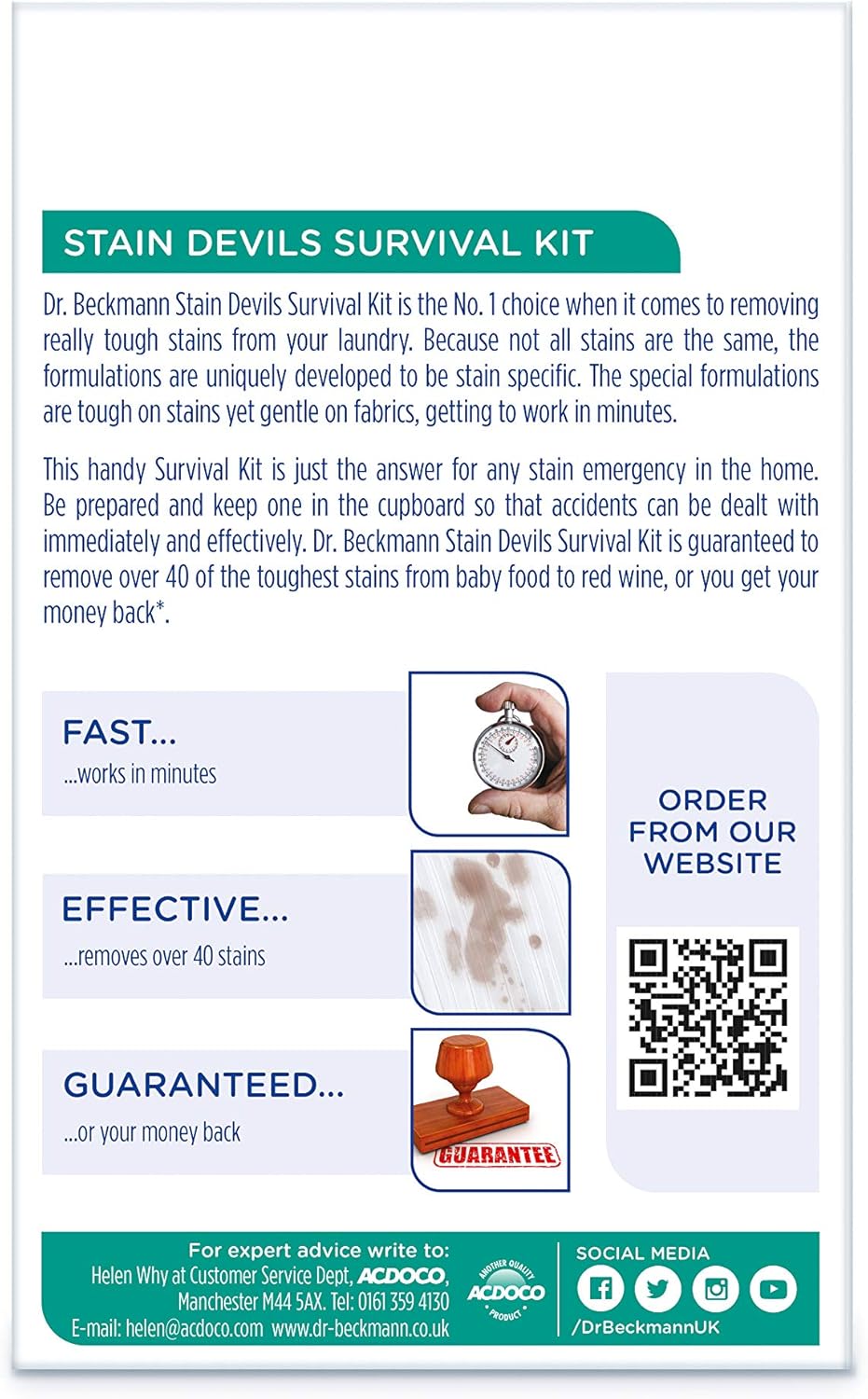 Dr. Beckmann Stain Devils Survival Kit (2 x 50ml, 1 x 50g) - Stain Remover for Washable Fabrics