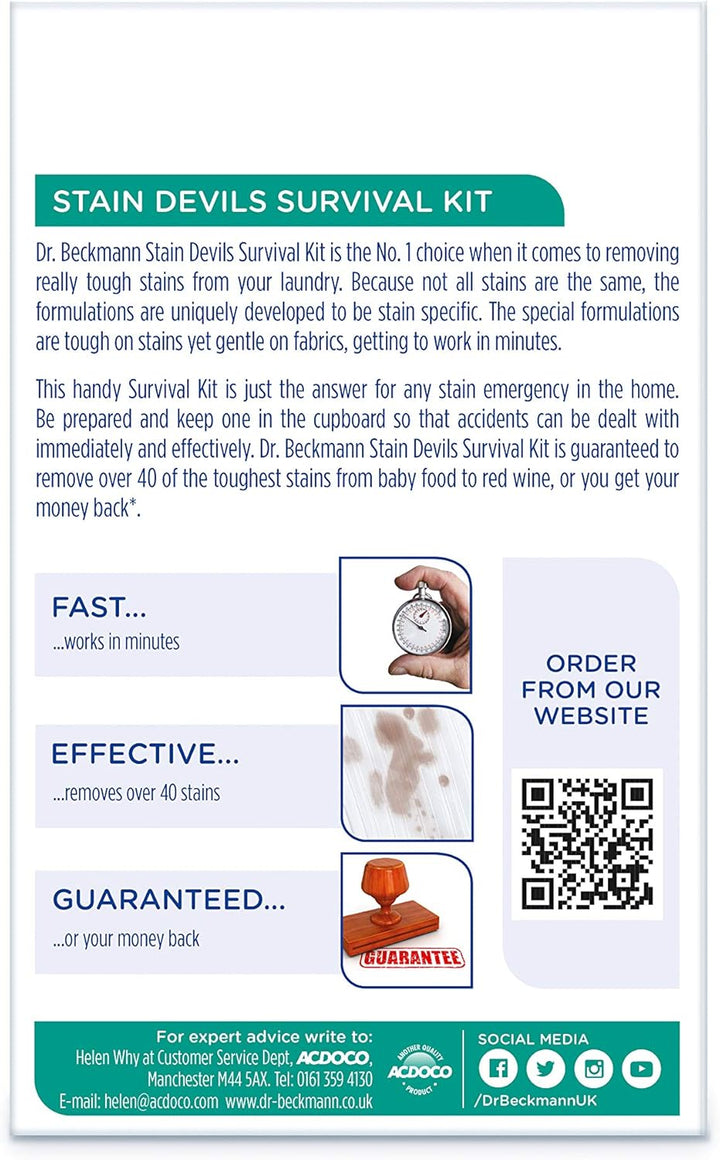 Dr. Beckmann Stain Devils Survival Kit (2 x 50ml, 1 x 50g) - Stain Remover for Washable Fabrics