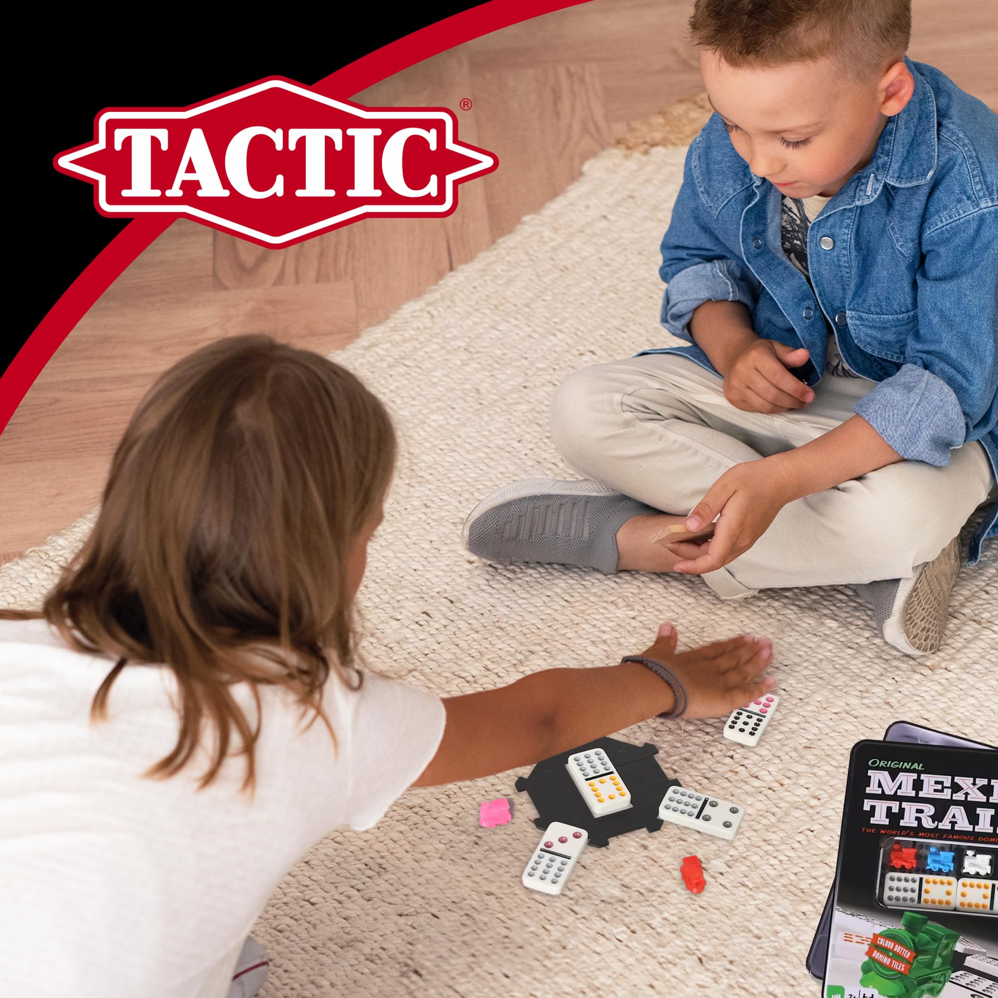 Tactic Mexican Train Double-Twelve Domino Game Set with 91 Tiles and Train Station Hub 13