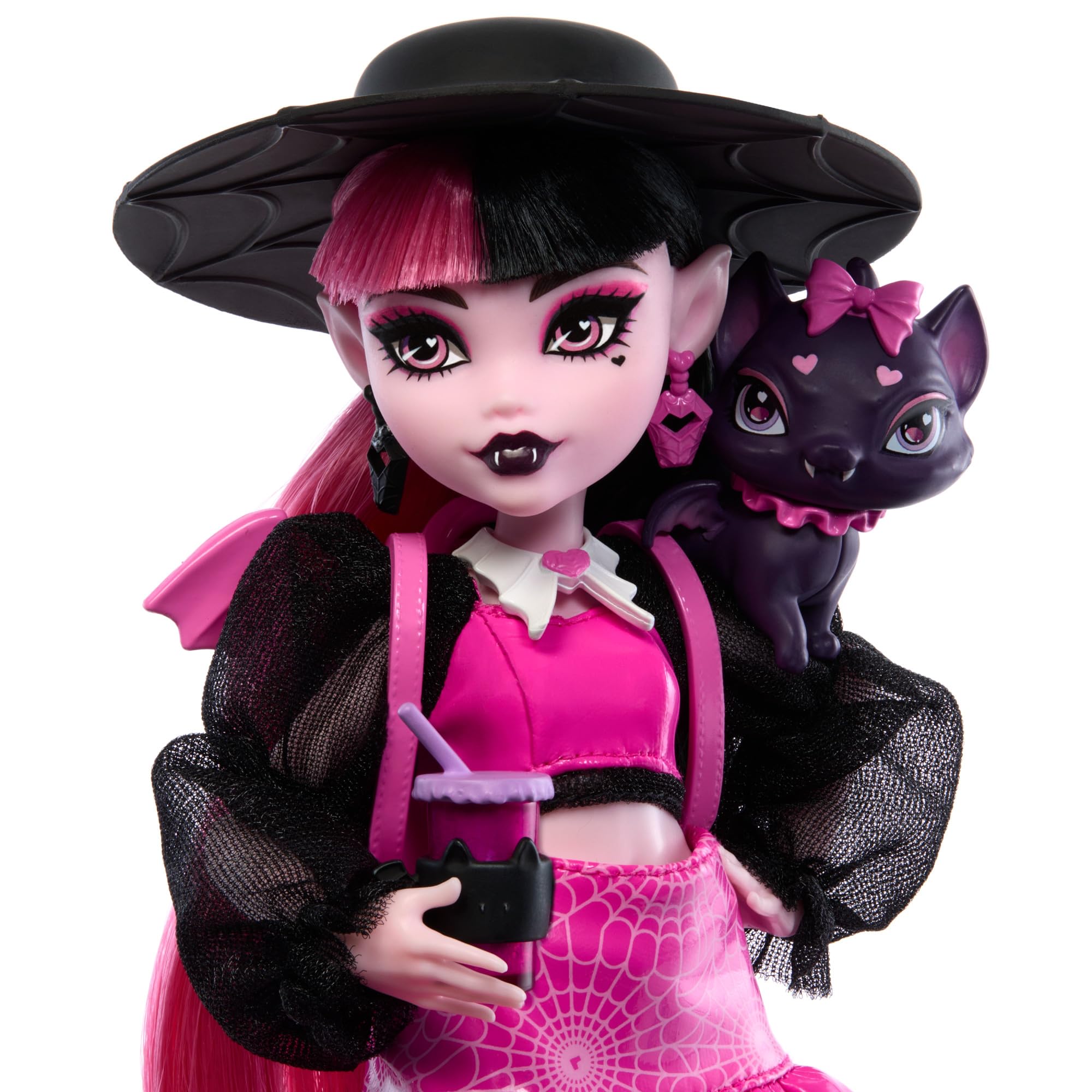 Monster High Draculaura Doll with Count Fabulous Pet & Accessories - Pink Fashion Vampire Doll for Kids 6