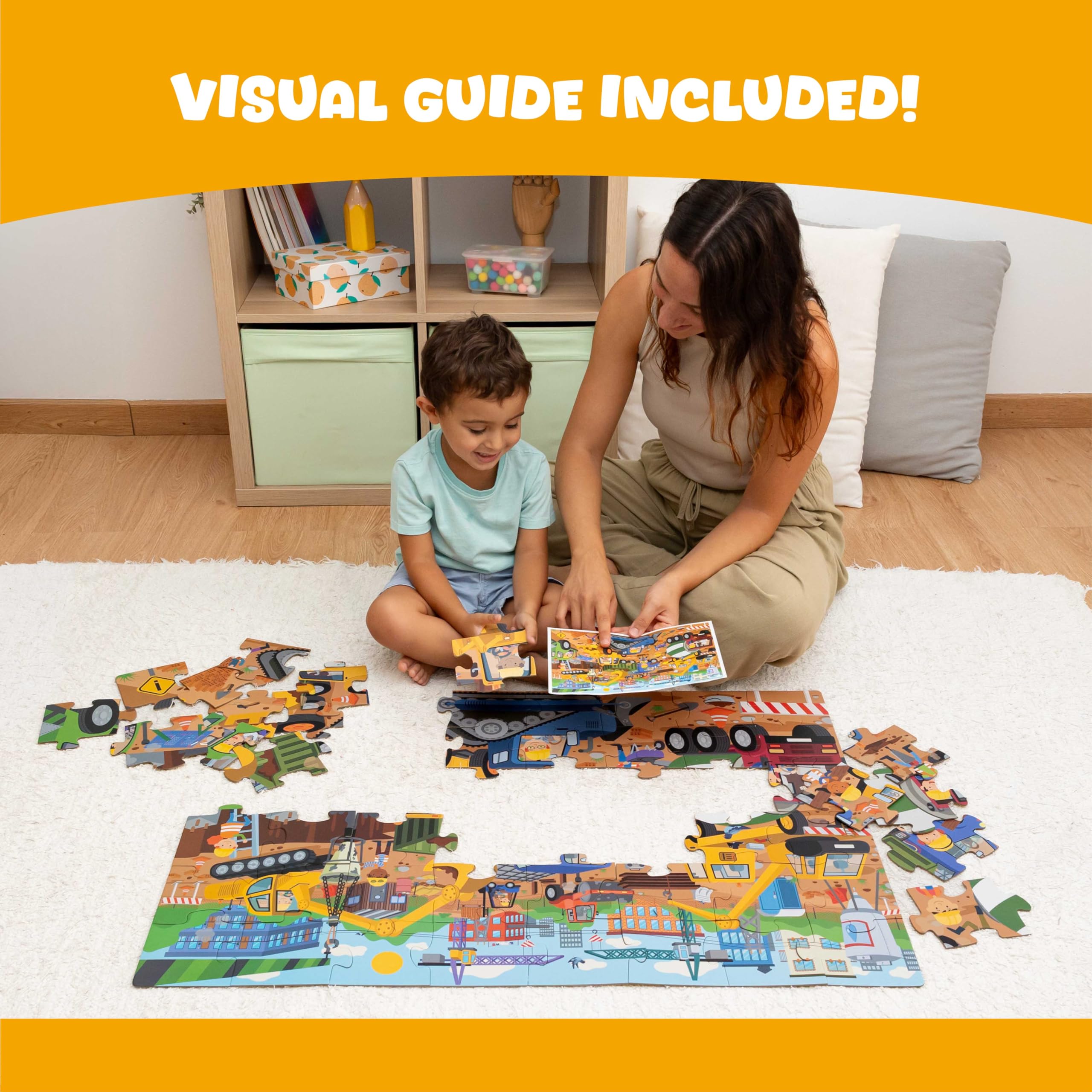 BONNYCO Construction Site Giant Floor Puzzle - 48 Large Pieces | 36.2 x 24.4 Inches | Ages 2+ 5