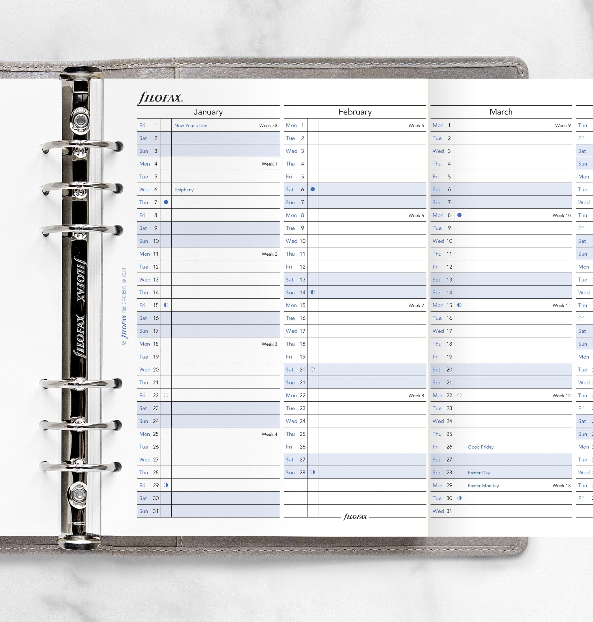 Filofax A5 Vertical Year Planner Refill 2027 | 100gsm Fountain Pen Friendly Paper