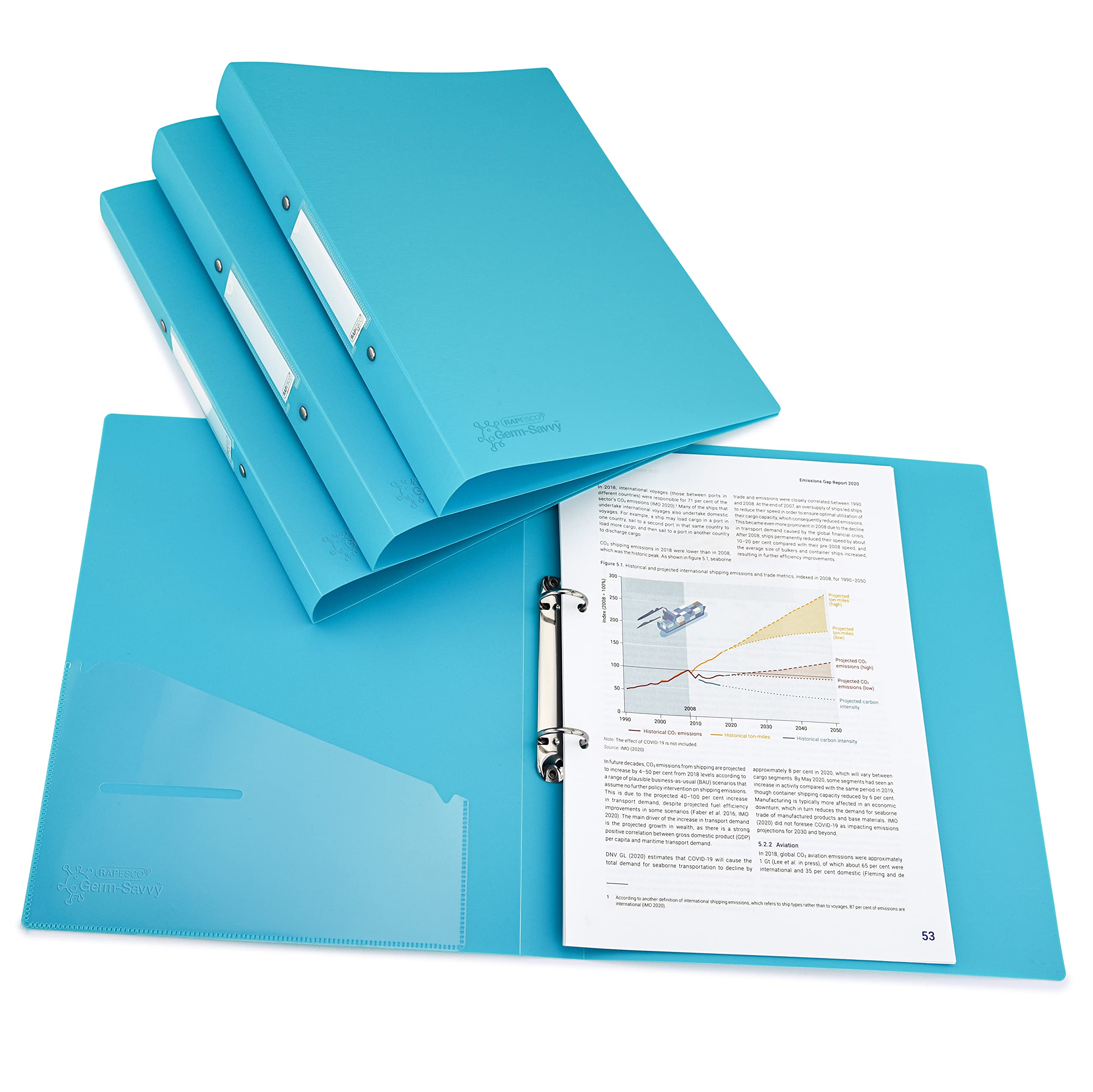 Rapesco 1664 O-Ring Binder - 4 Pack A4, 35mm Spine, 25mm Capacity, Aqua