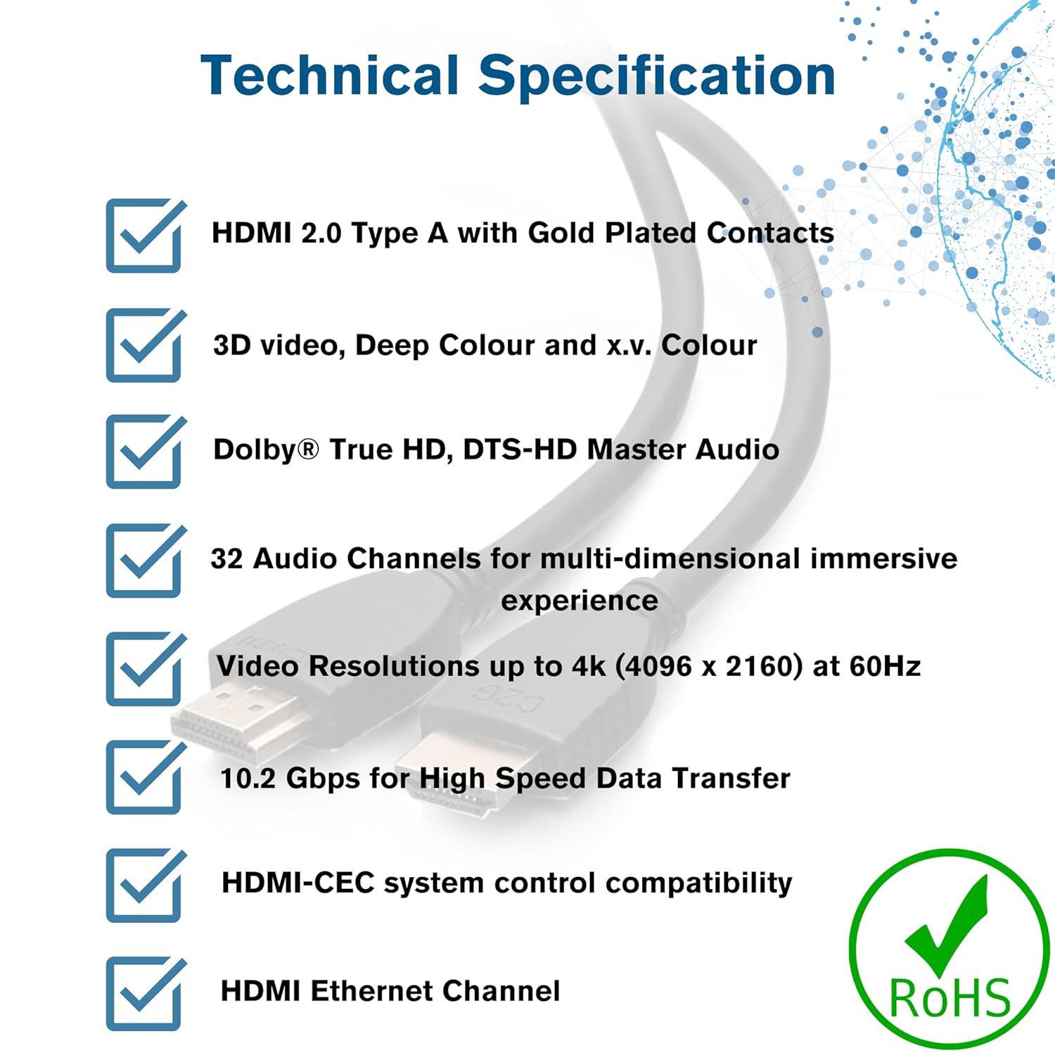 C2G 56783 High Speed HDMI Cable with Ethernet - 4K 60Hz Gold Plated, 2m 6