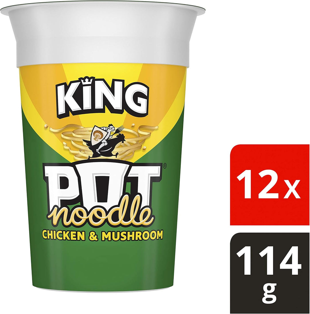 Pot Noodle King Chicken & Mushroom Flavour Instant Noodles, 12 x 114g Pots