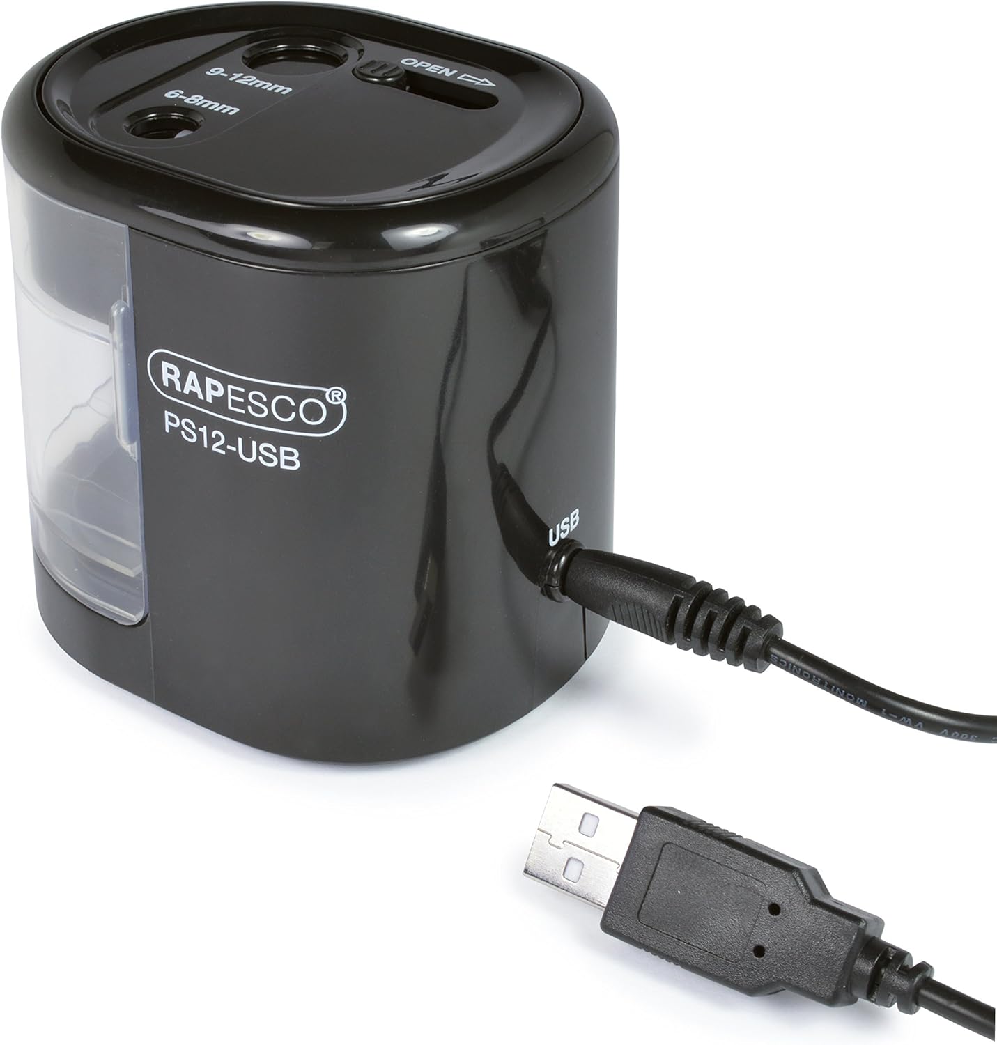 Rapesco 1449 Automatic Electric USB/Battery Pencil Sharpener, Black 7