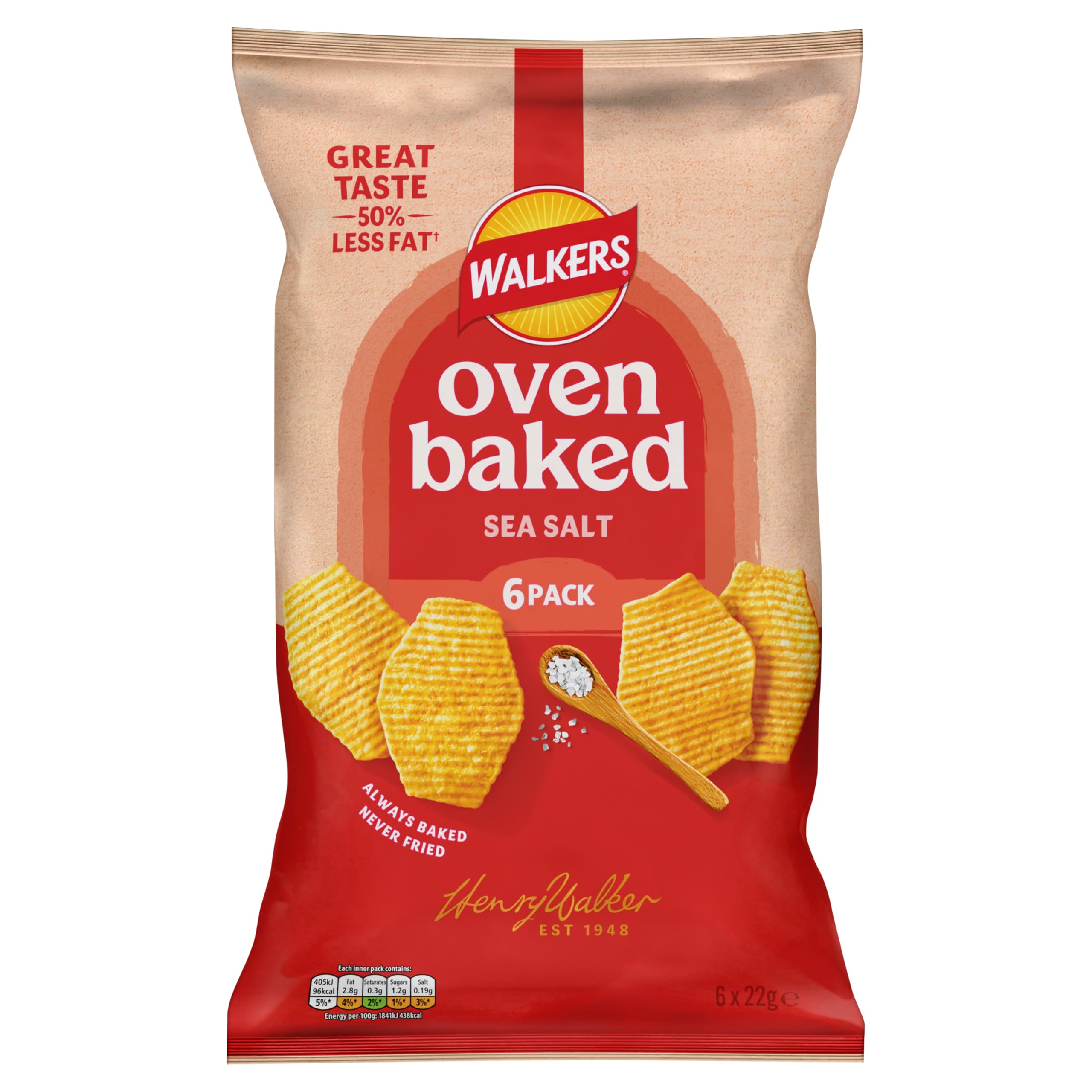 Walkers Baked Sea Salt Crisps Multipack - 50% Less Fat | 6 x 22g Packs 1