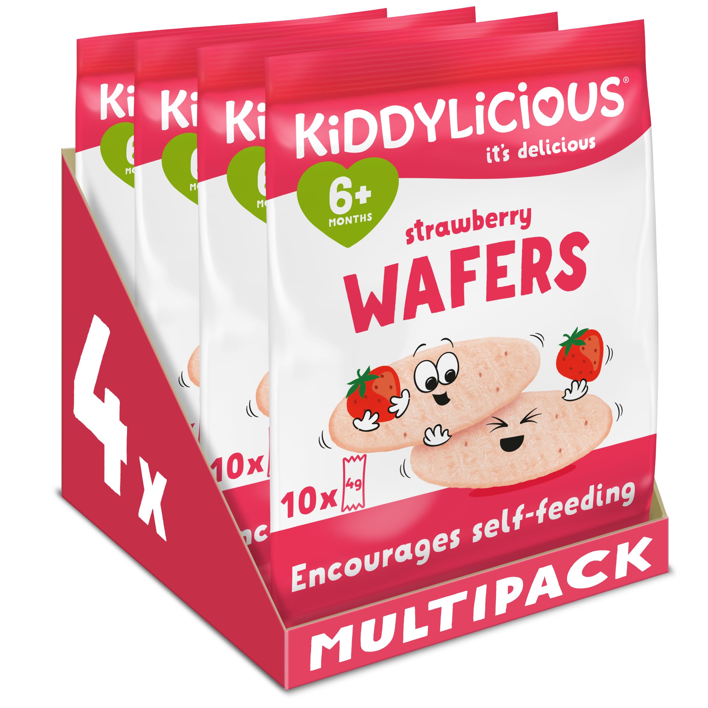 Kiddylicious Strawberry Wafers - Gluten & Dairy Free Finger Food for Babies 6+ Months | 10 Count (Pack of 4)
