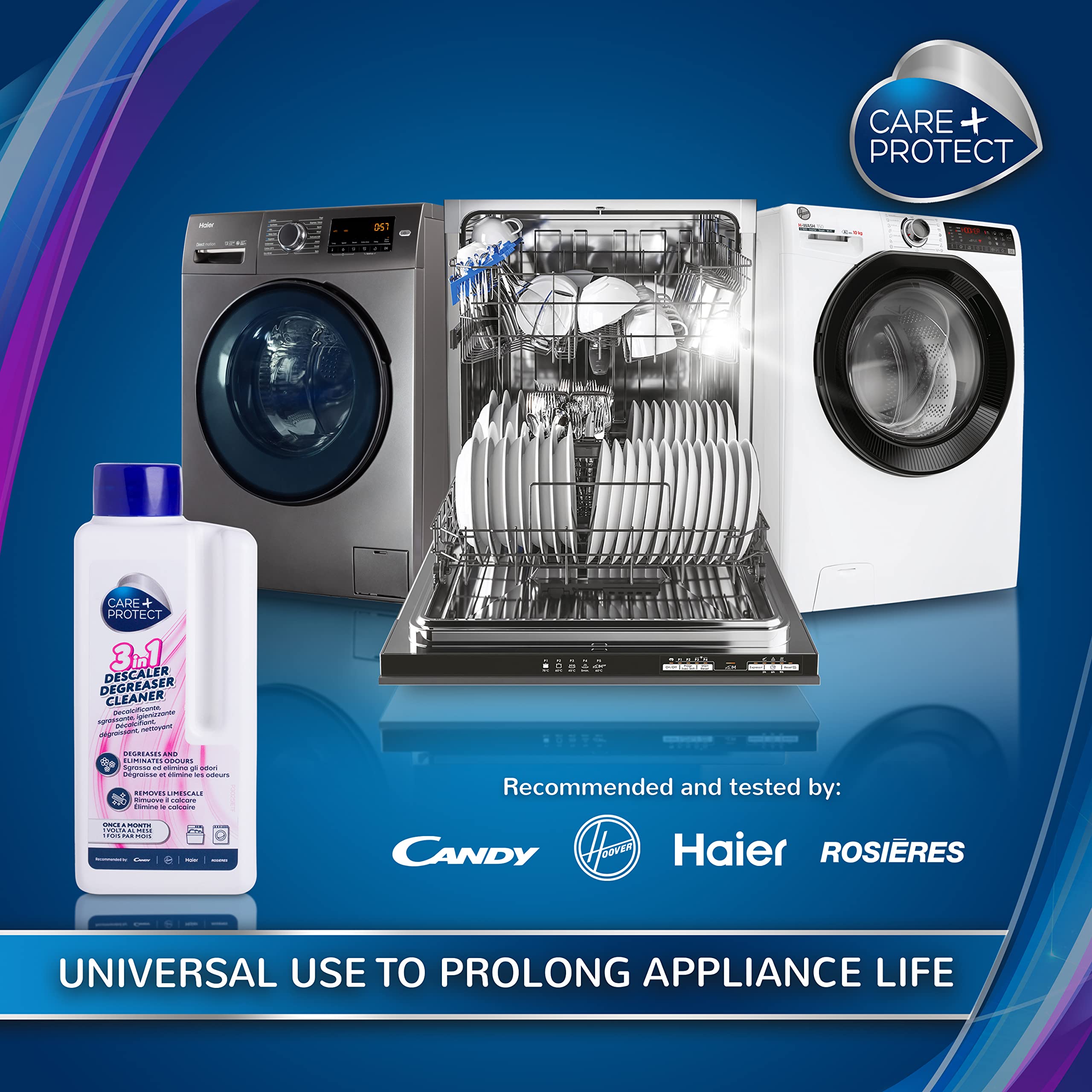 CARE + PROTECT Liquid 3 in 1 Descaler, Degreaser, Cleaner for Dishwasher & Washing Machine - 250ml 6