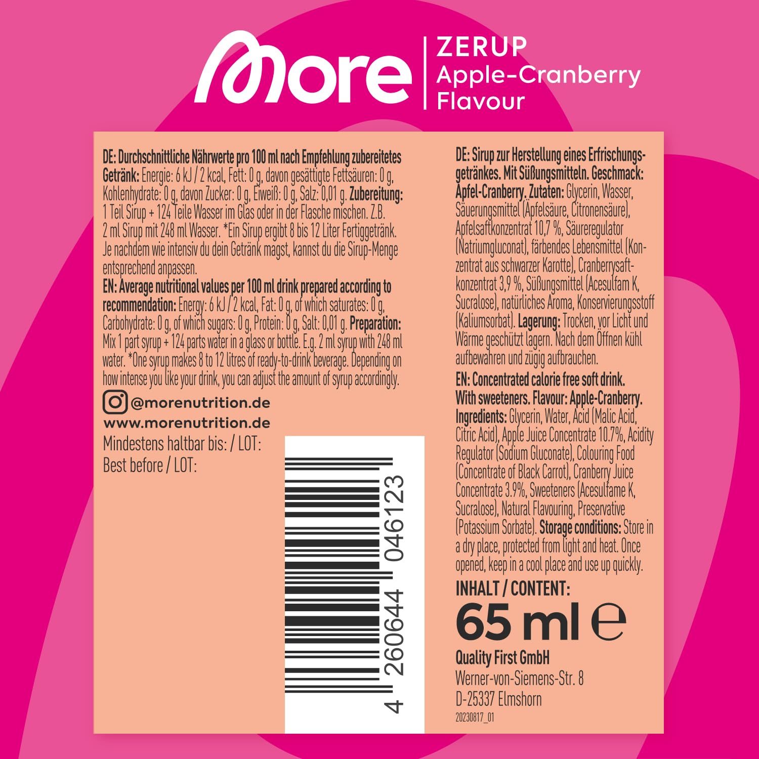 MORE NUTRITION Zerup Syrup - Zero Calorie, Highly Concentrated Apple Cranberry Flavor | 65 ml 4