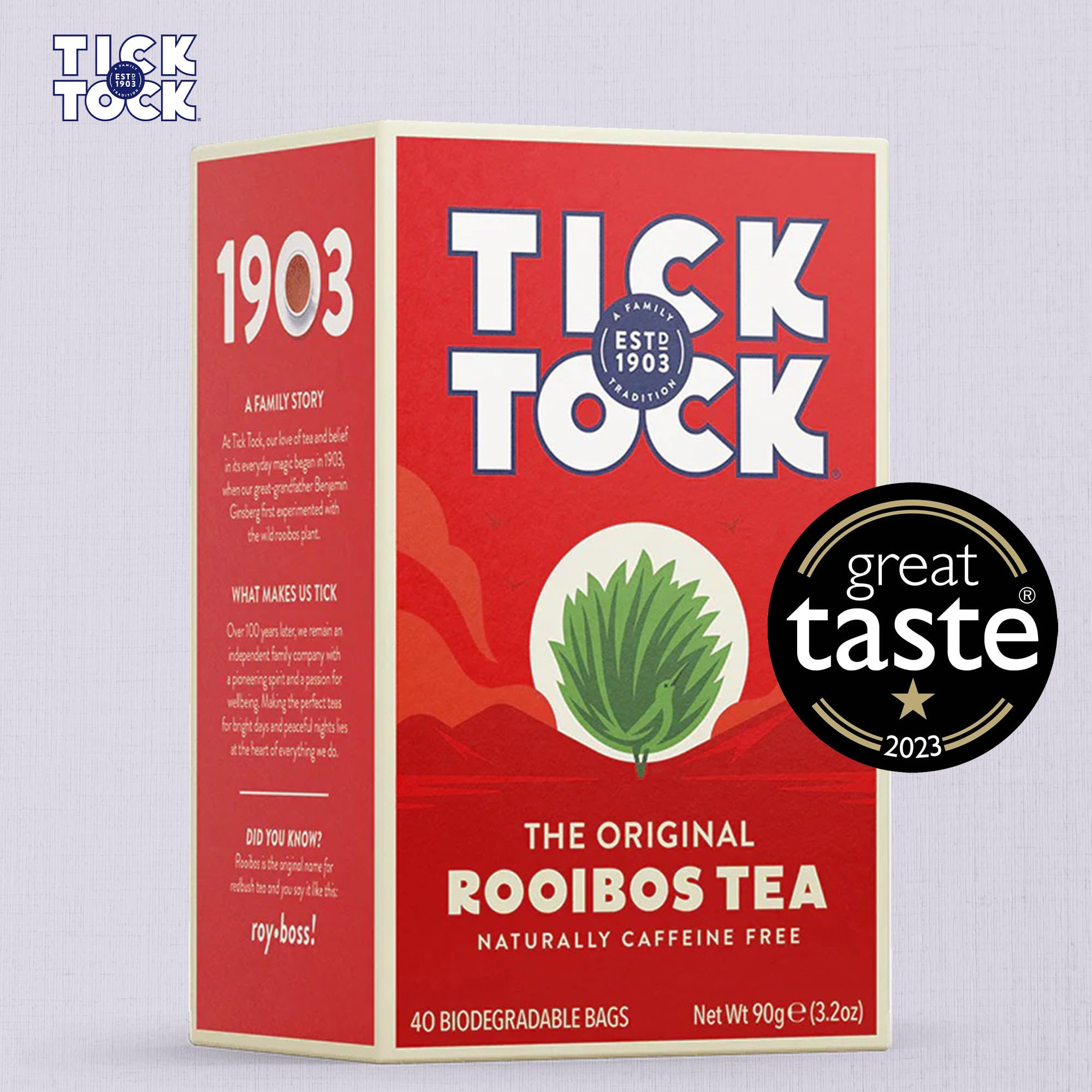 Tick Tock Caffeine-Free Rooibos Tea - 160 Teabags (4 x 40 Pack) | Antioxidant Rich 5
