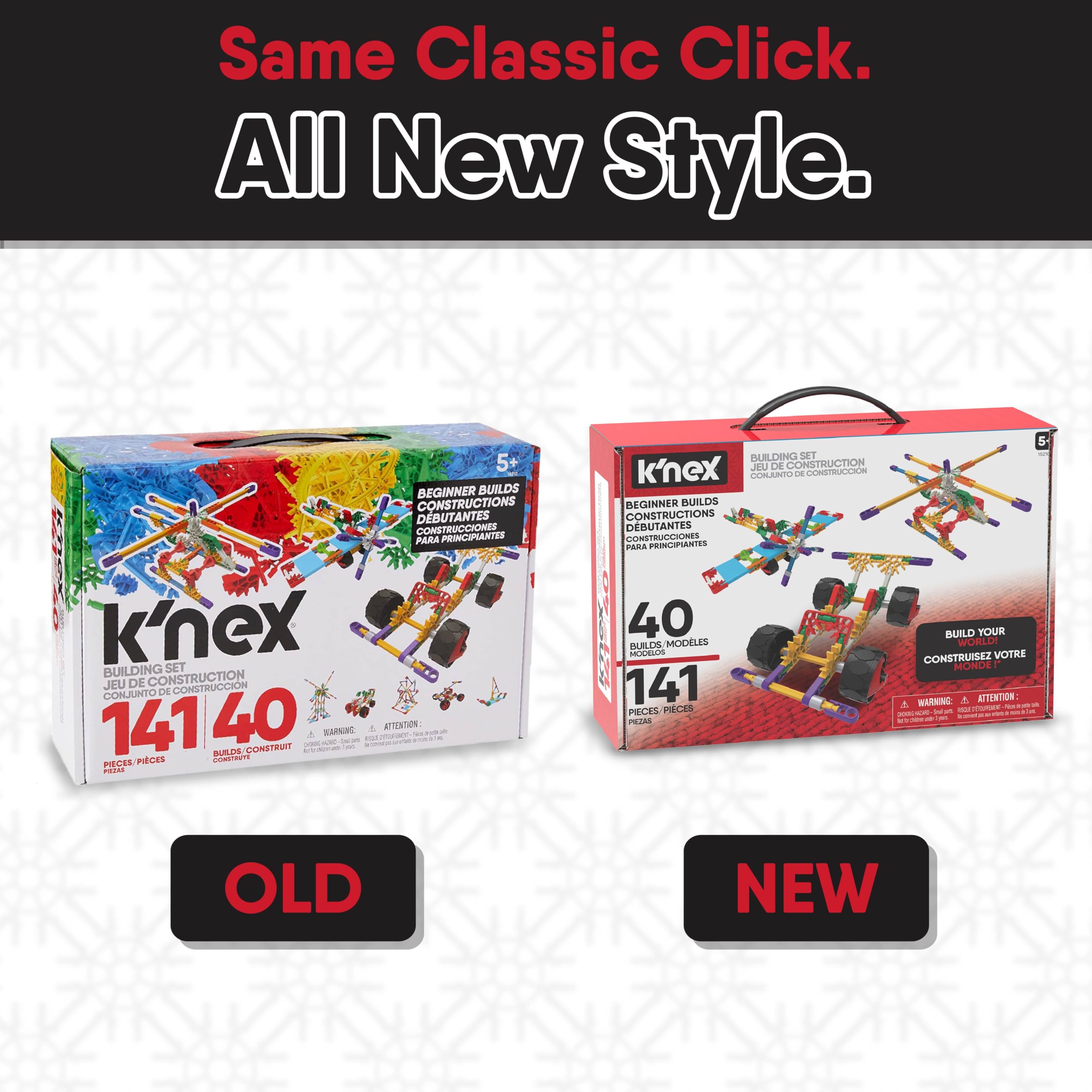 K'NEX 15210 - Set Costruzioni 40 Modelli Per Principianti (141 Pezzi) - Giocattolo Educativo Per Bambini 5+ Anni - Aerei, Treni, Moto