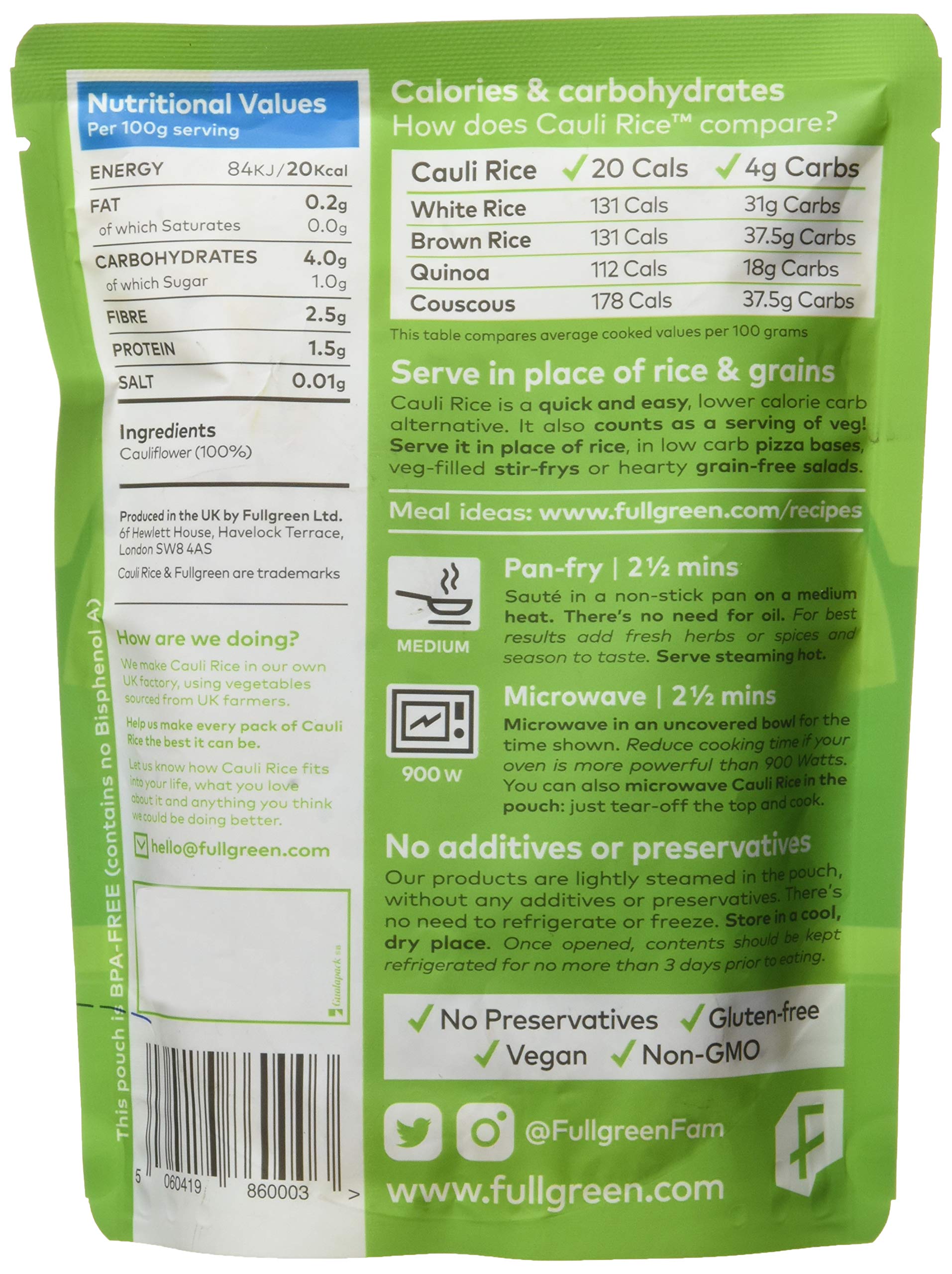 Cauli Rice Original 200g - Low Calorie Cauliflower Rice Alternative by Fullgreen 2