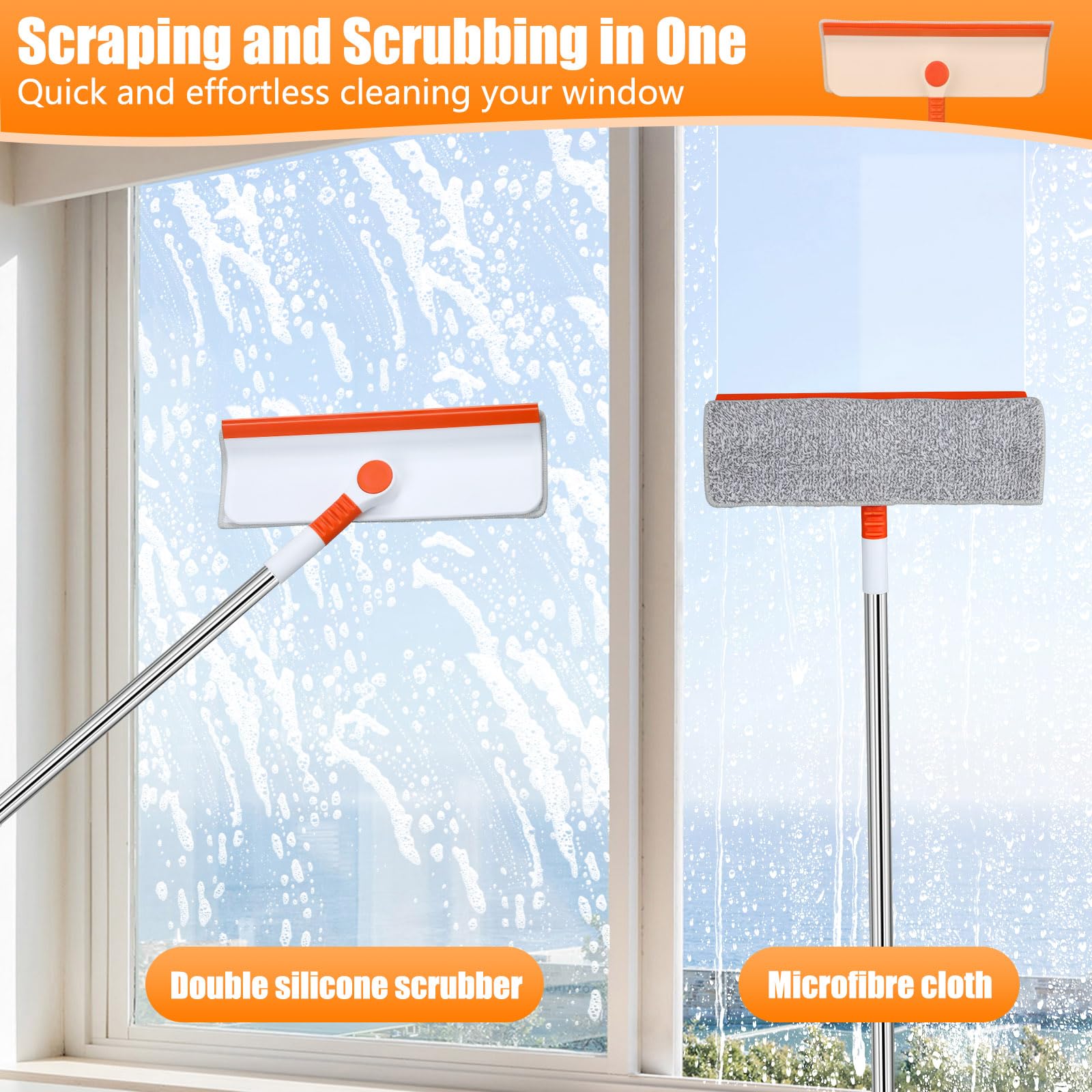 Alyvisun Window Screen Brush with 132cm Extendable Pole & 2-in-1 Scrubber/Squeegee 3