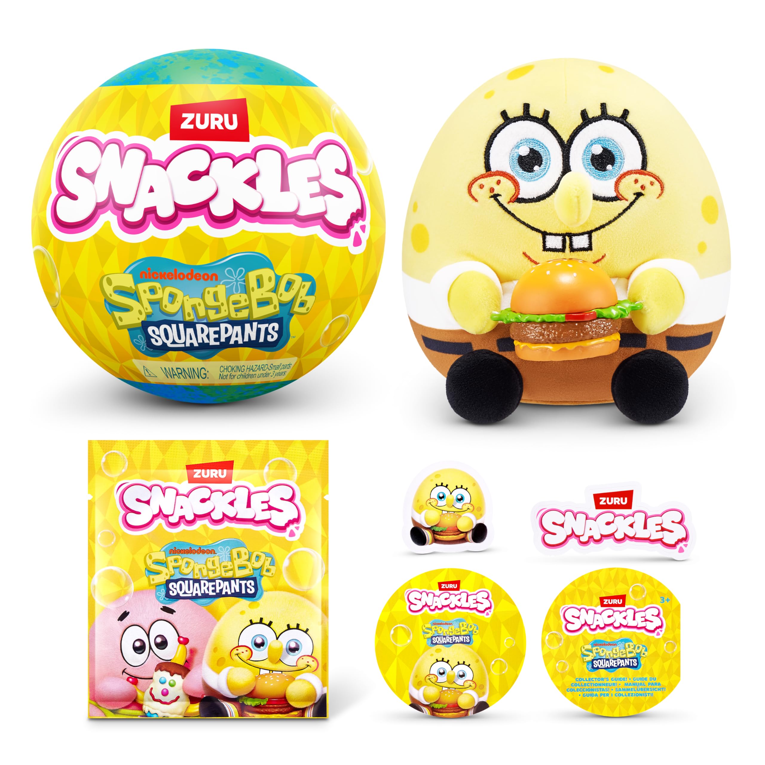 ZURU Snackles 5-inch Licensed Character SpongeBob Squarepants Plush | Soft Polyester | Includes Snack & Collector's Guide 2