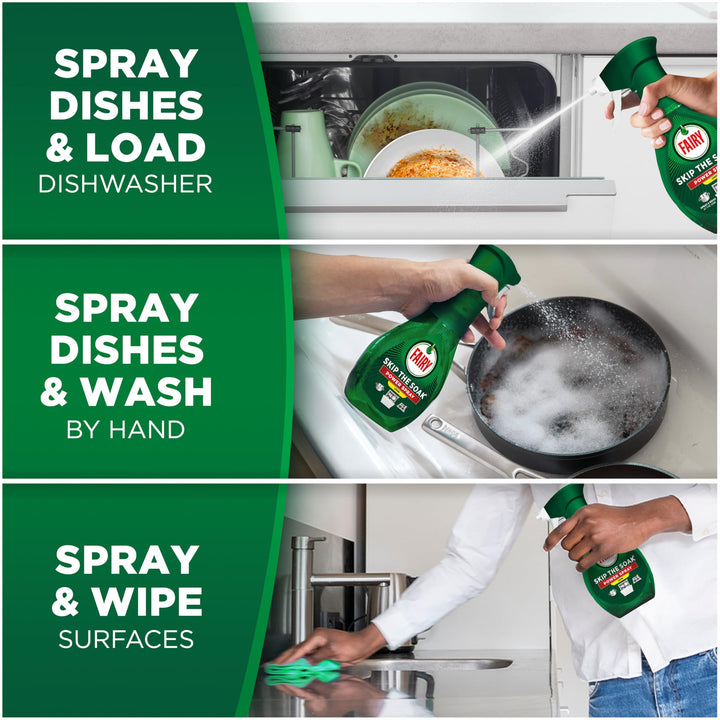 Fairy Skip the Soak Dish Spray Kit, Lemon, 1.3L (650ml Spray + 650ml Refill)