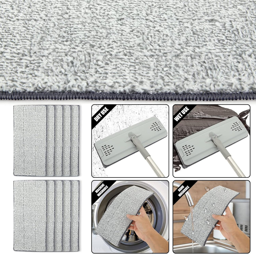 ASelected - Flat Mop and Bucket Set with Hands-Free Squeeze, 10 Reusable Microfiber Pads, Stainless Steel Handle