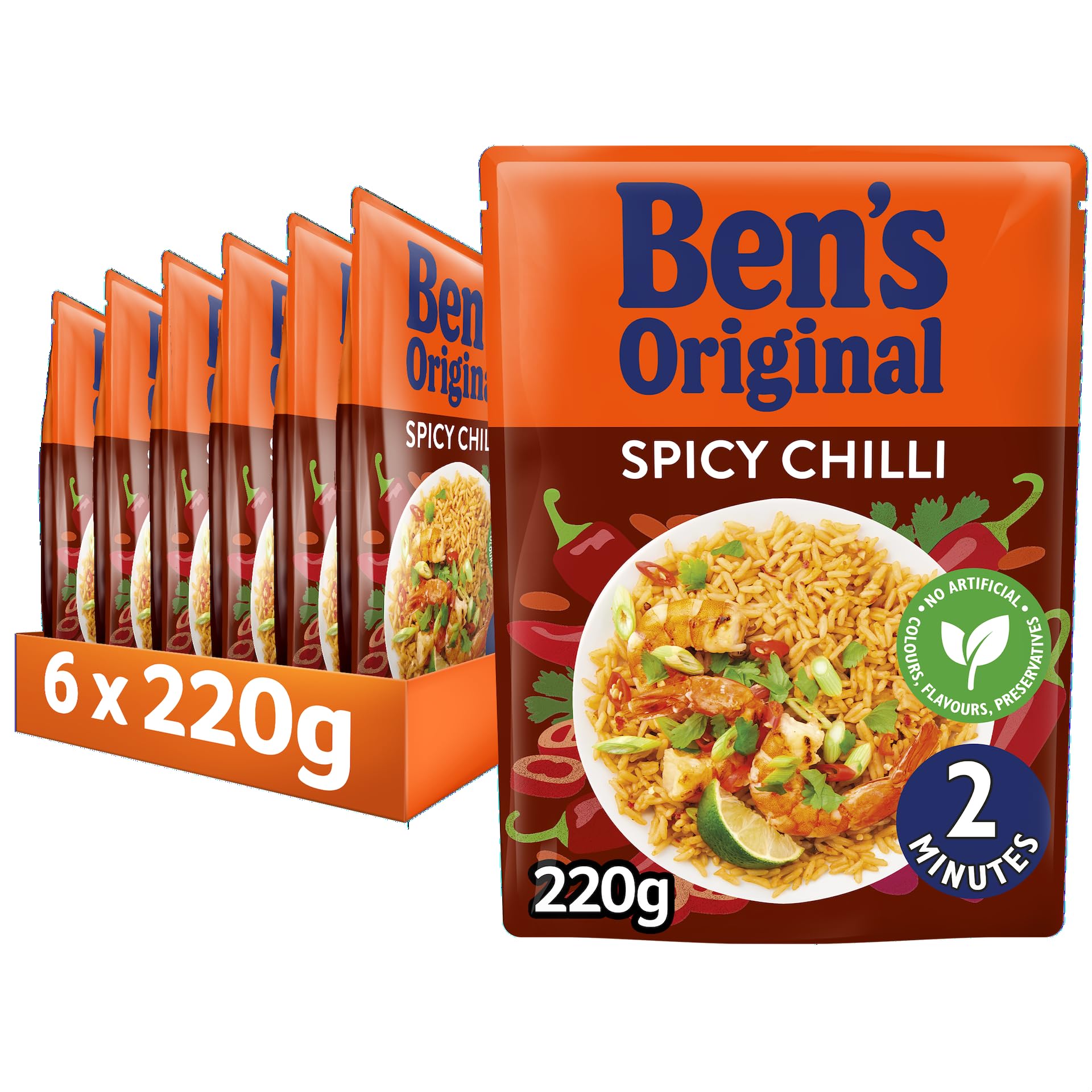 Ben's Original Spicy Chilli Microwave Rice, 6 x 220g Pouches – Vegetarian, No Artificial Additives 1
