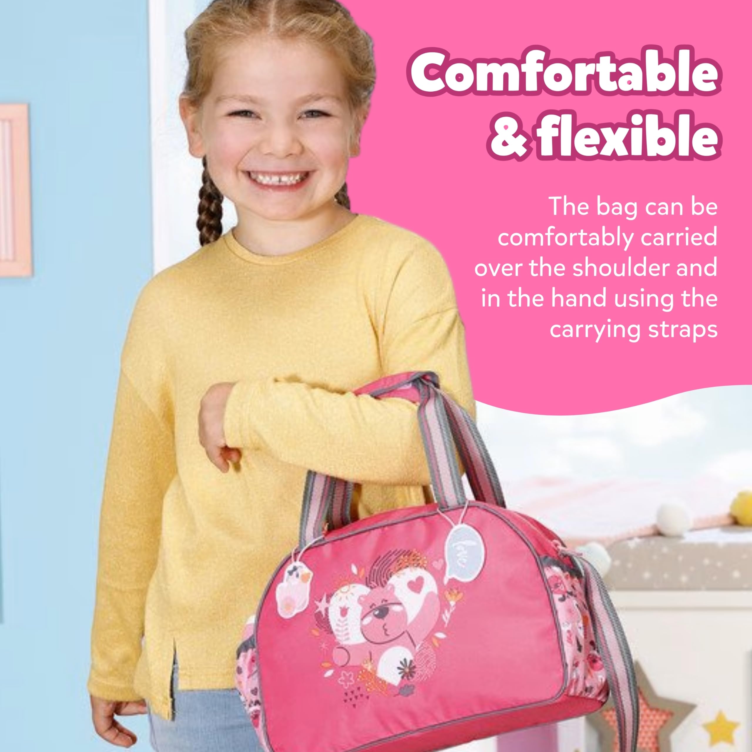 BABY born Doll Changing Bag - Pink Shoulder Bag with Changing Mat, Lotion Bottle & Nappy 21