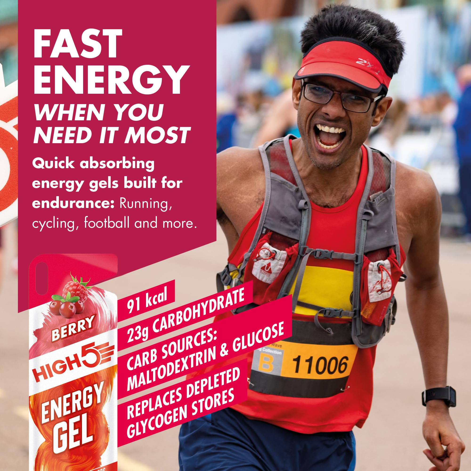 HIGH5 Energy Gel Pack – 20 Beutel à 40 g für Laufen, Radfahren, Ausdauersport – Natürlicher Fruchtsaft, koffeinfrei (verschiedene Geschmacksrichtungen) 5