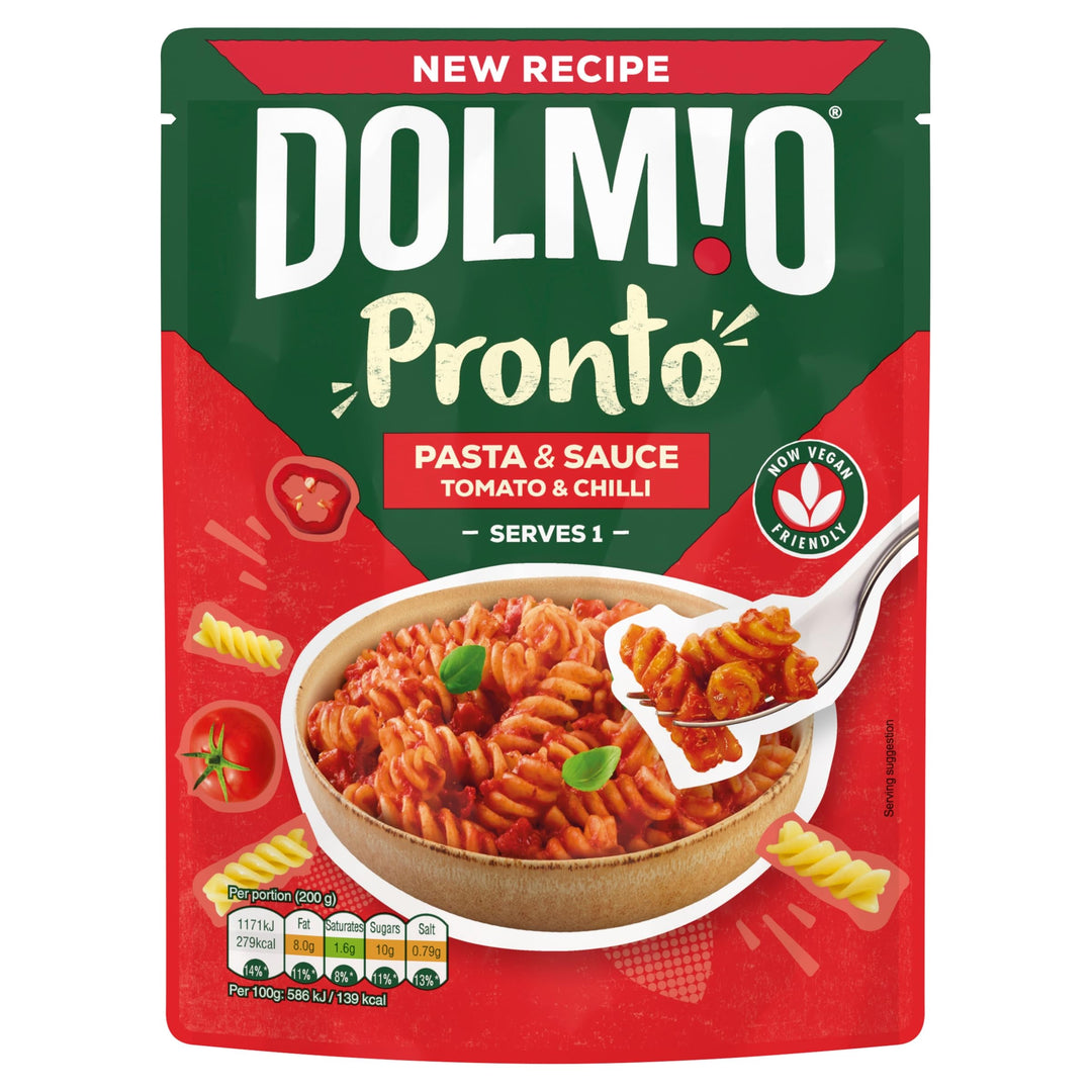 Dolmio Pasta Pronto Tomato and Chilli Microwave Fusilli with Sauce – 6 x 200g Pouches