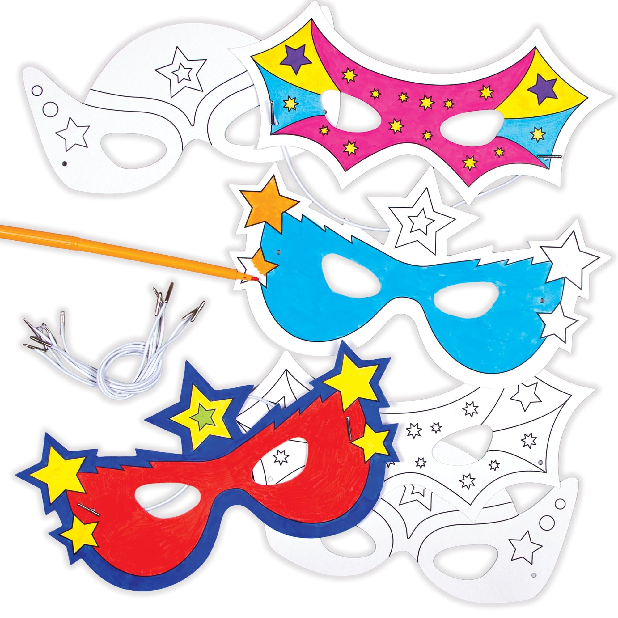 Baker Ross EF624 Star Hero Paper Masks for Decorating - 6 Pack, White | DIY Craft Kit 1