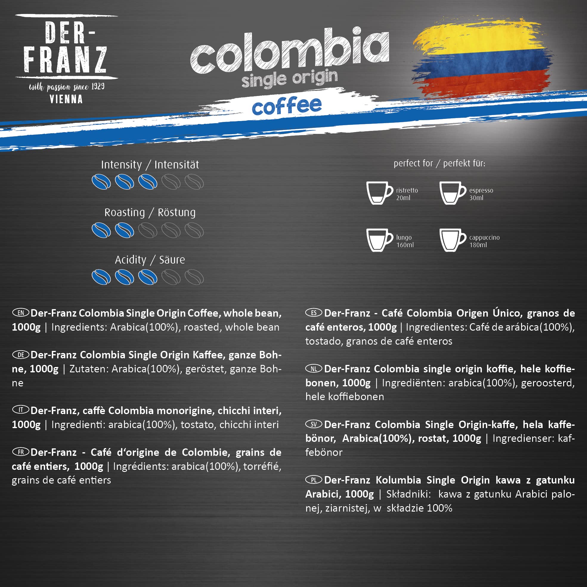 Der-Franz Colombia Single Origin Roasted Whole Coffee Beans | 100% Arabica | 1 kg 3