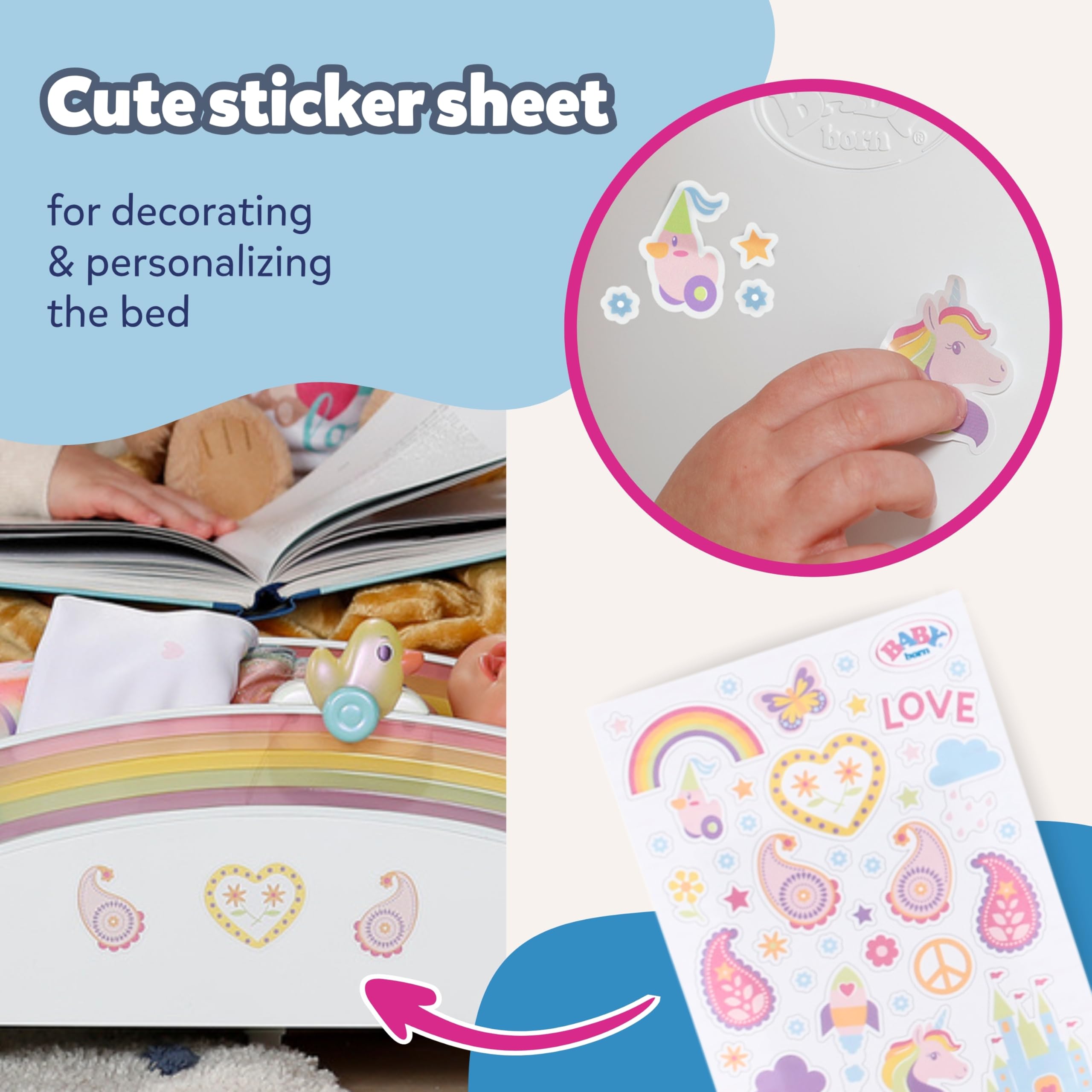 BABY born Rainbow Bed - Light & Calming Melodies | Fits 36 Months - 10 Years | Plastic 5