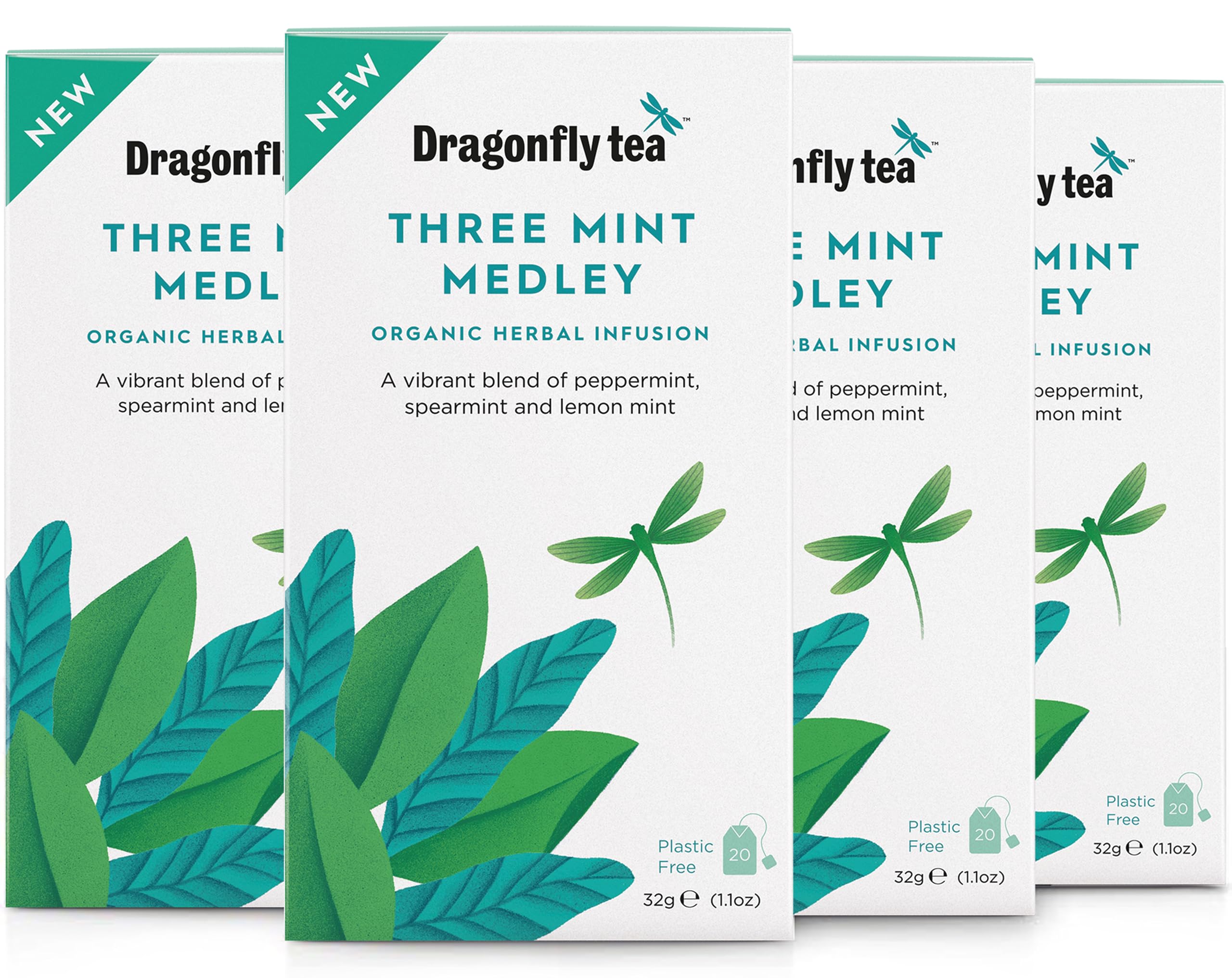 Dragonfly - Three Mint Medley Organic Tea Bags (4 x 20), Peppermint, Spearmint & Lemon Mint 1