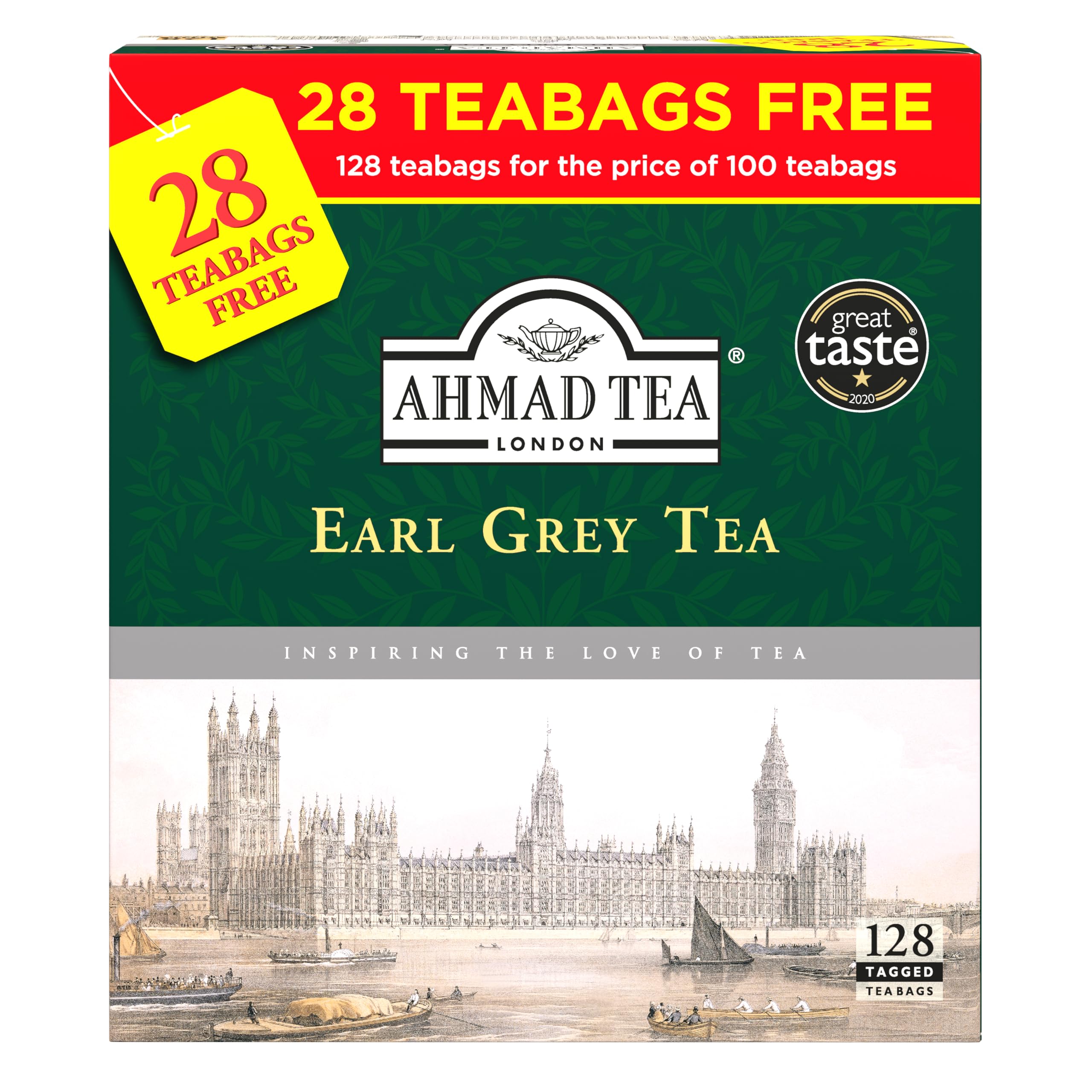 Ahmad Tea Earl Grey Black Tea - 128 Tagged Teabags | Bergamot Flavoured