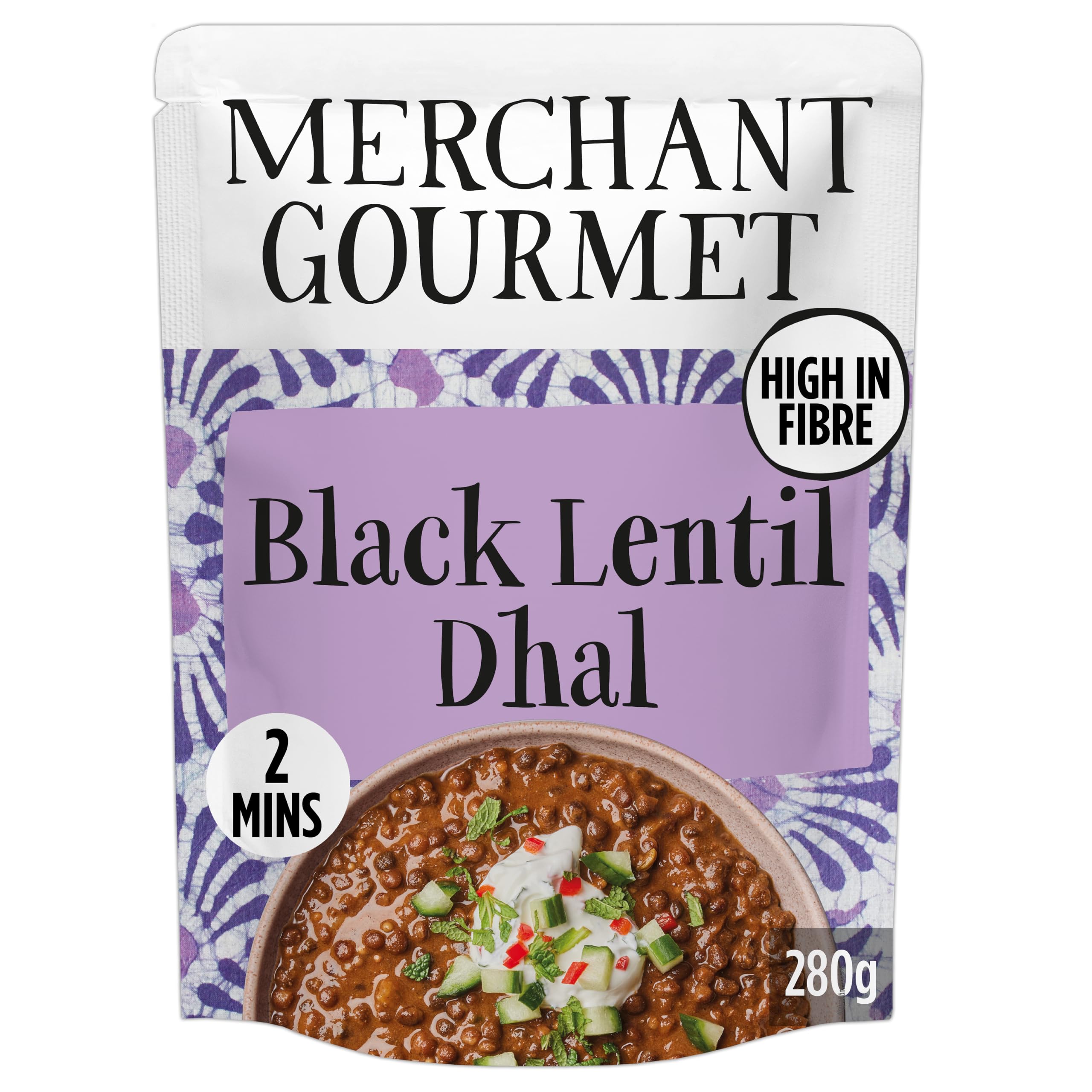 Merchant Gourmet Ready-to-eat Black Dhal - 6 x 280g Pouches | High Fibre & Protein