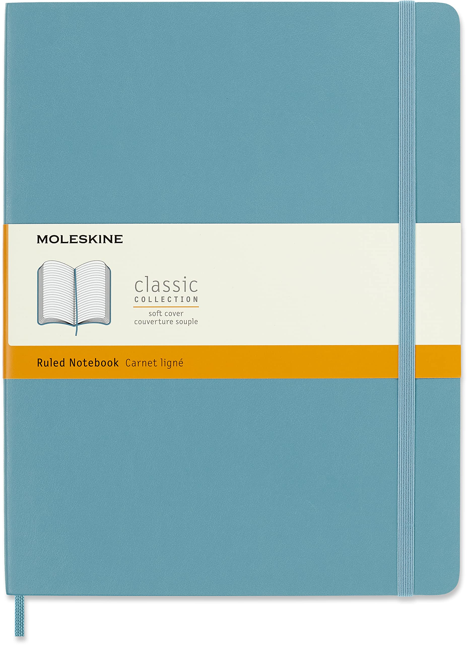 Moleskine Classic Ruled Paper Notebook - Soft Cover and Elastic Closure Journal - Color Reef Blue -X- Large 19 x 25 A4 - 192 Pages