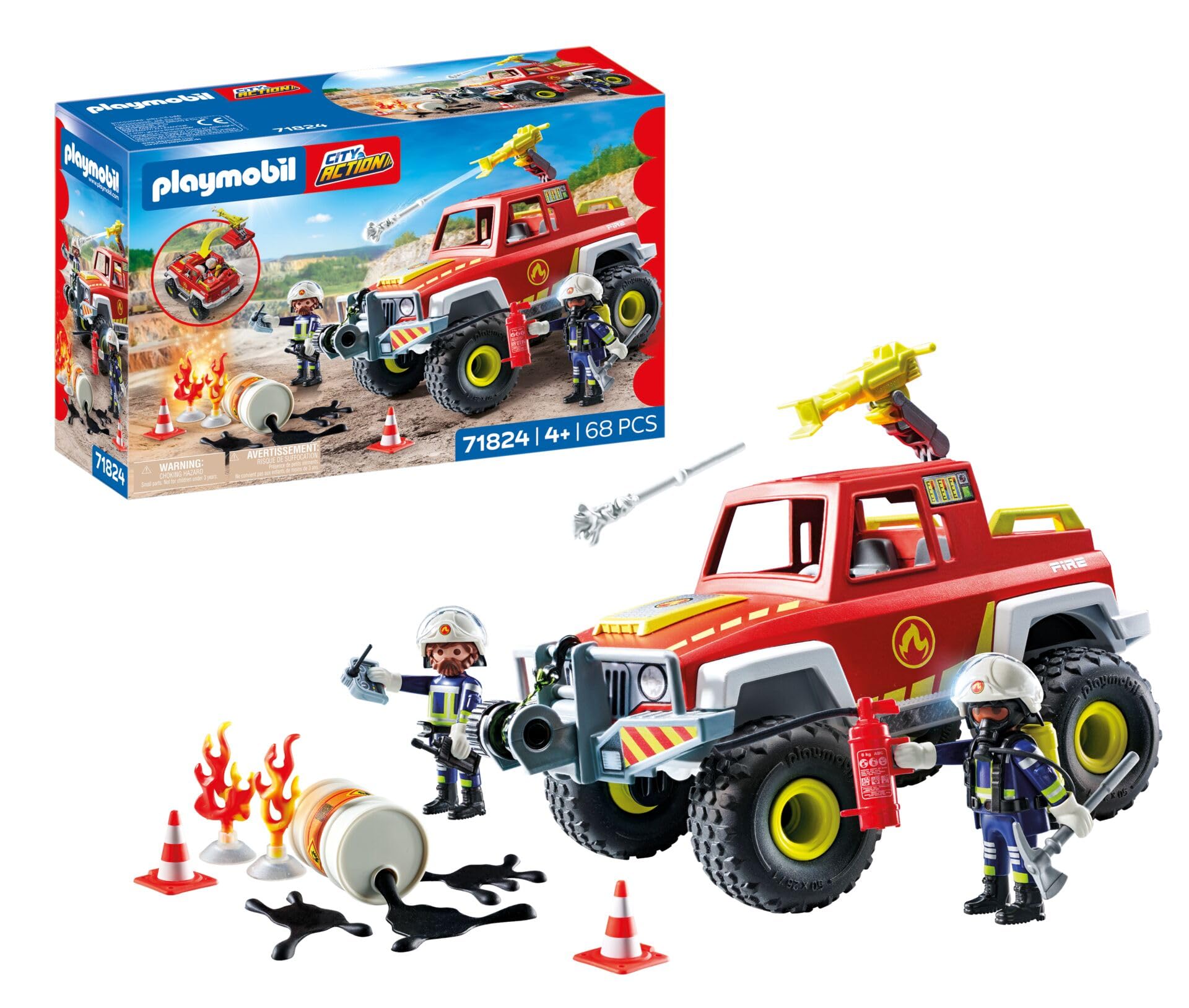 Playmobil Fire Truck Playset - Red, Plastic, Ages 4+