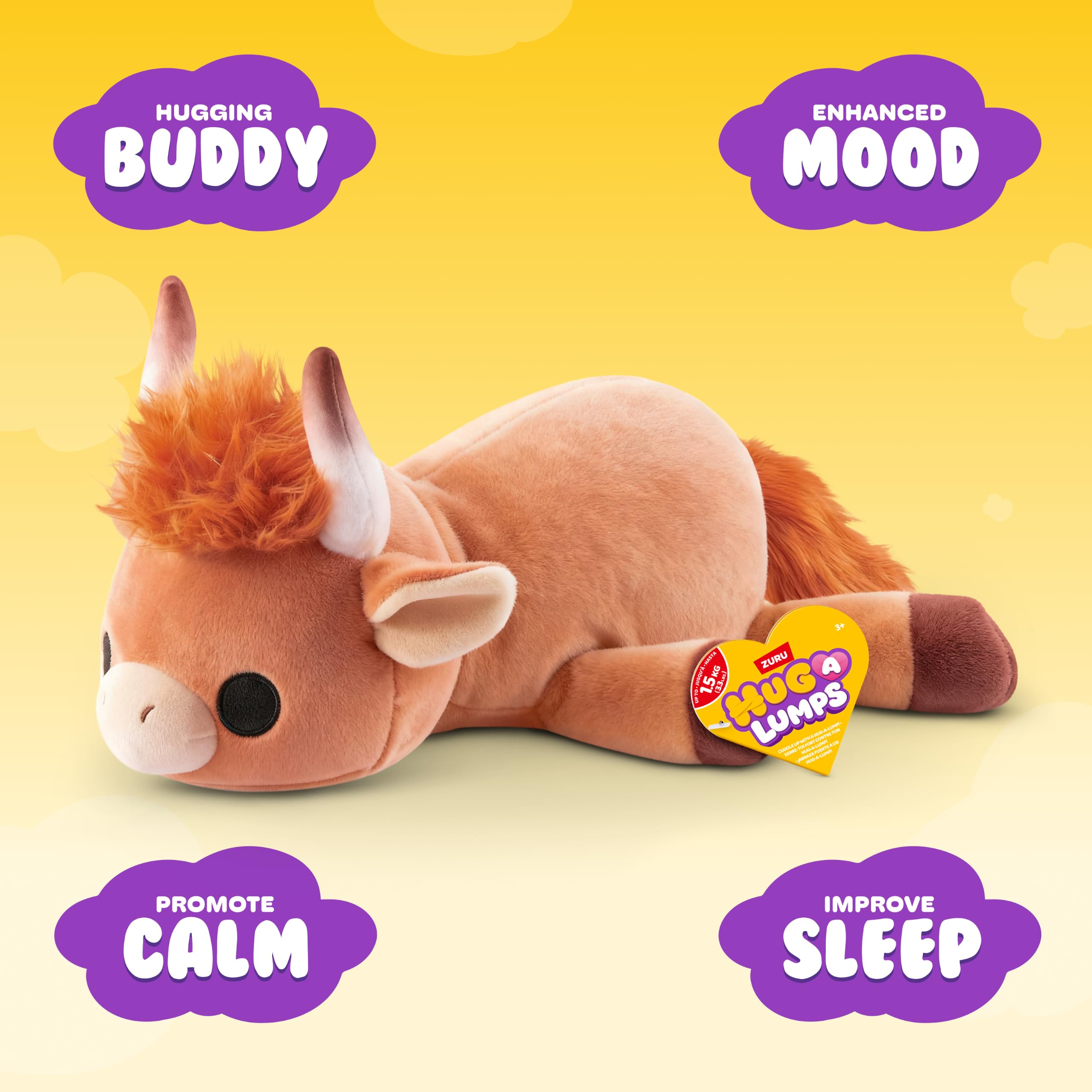 Hug-A-Lumps Holly Cow Soft Doll - Medium, Weighted Plush for Stress Relief