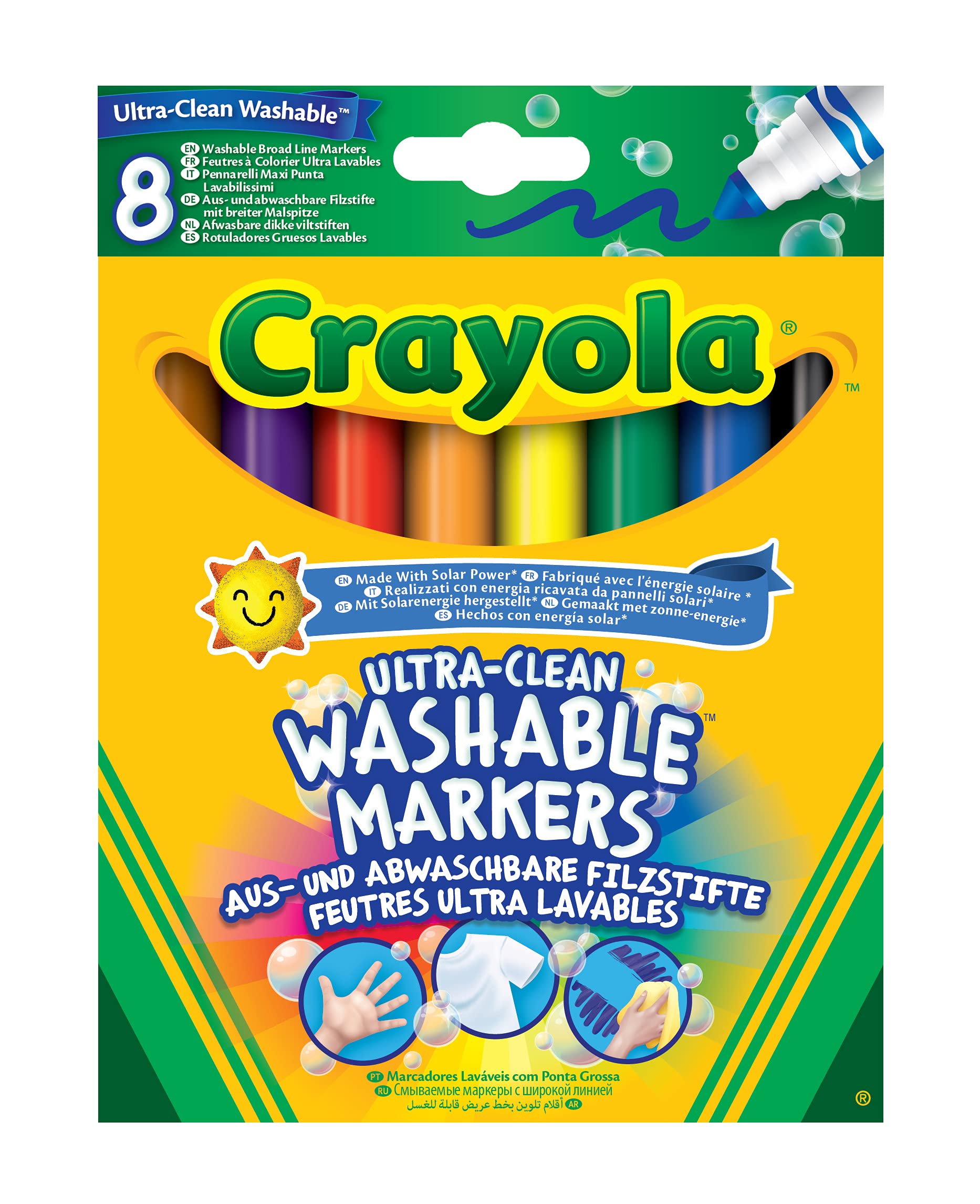 CRAYOLA Ultra-Clean Washable Markers Assorted 8 Count Broad Line Felt Tip