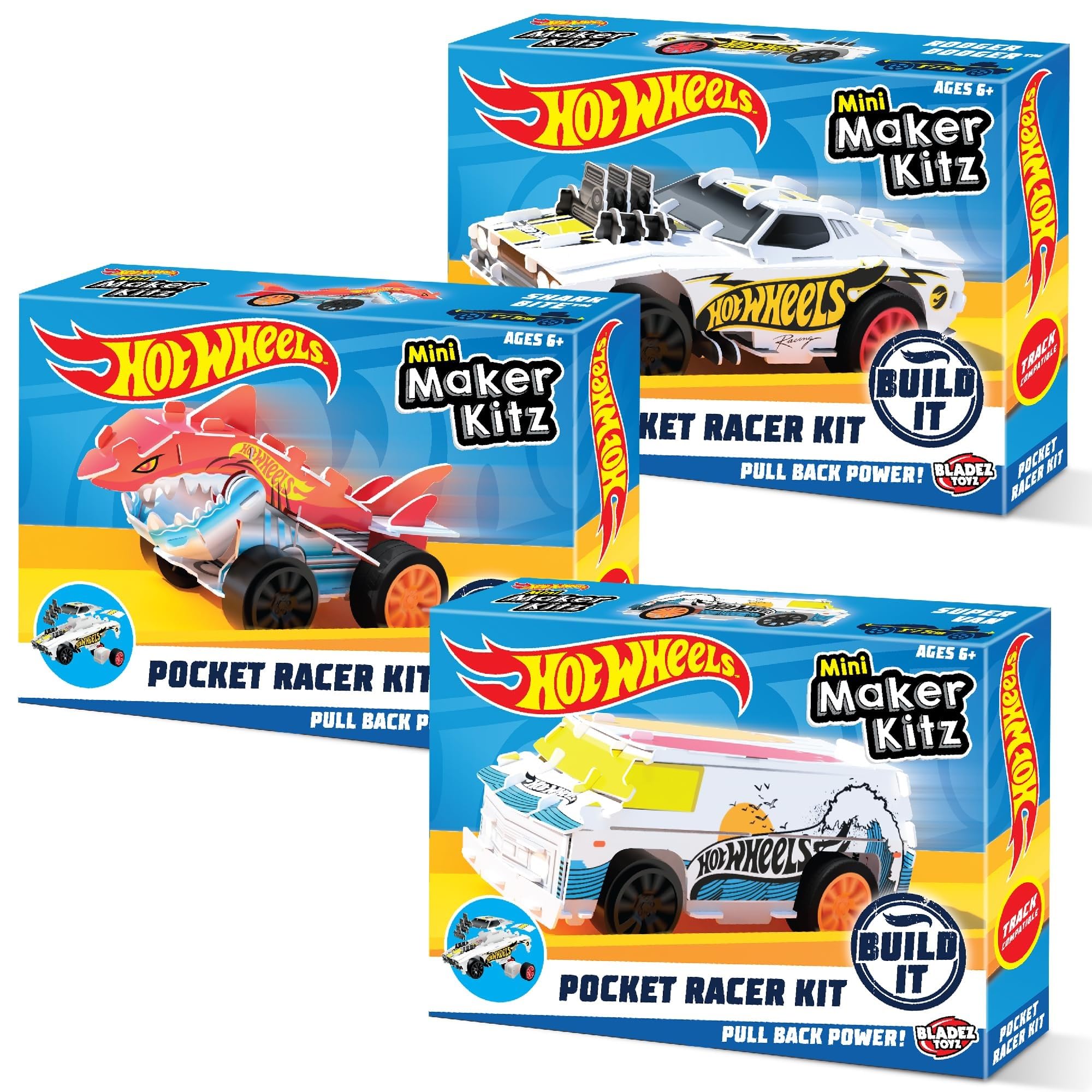 BLADEZ Hot Wheels Pocket Racer Maker Kitz - 3 Pack | Snap-Fit Assembly | Pull-Back Action 1