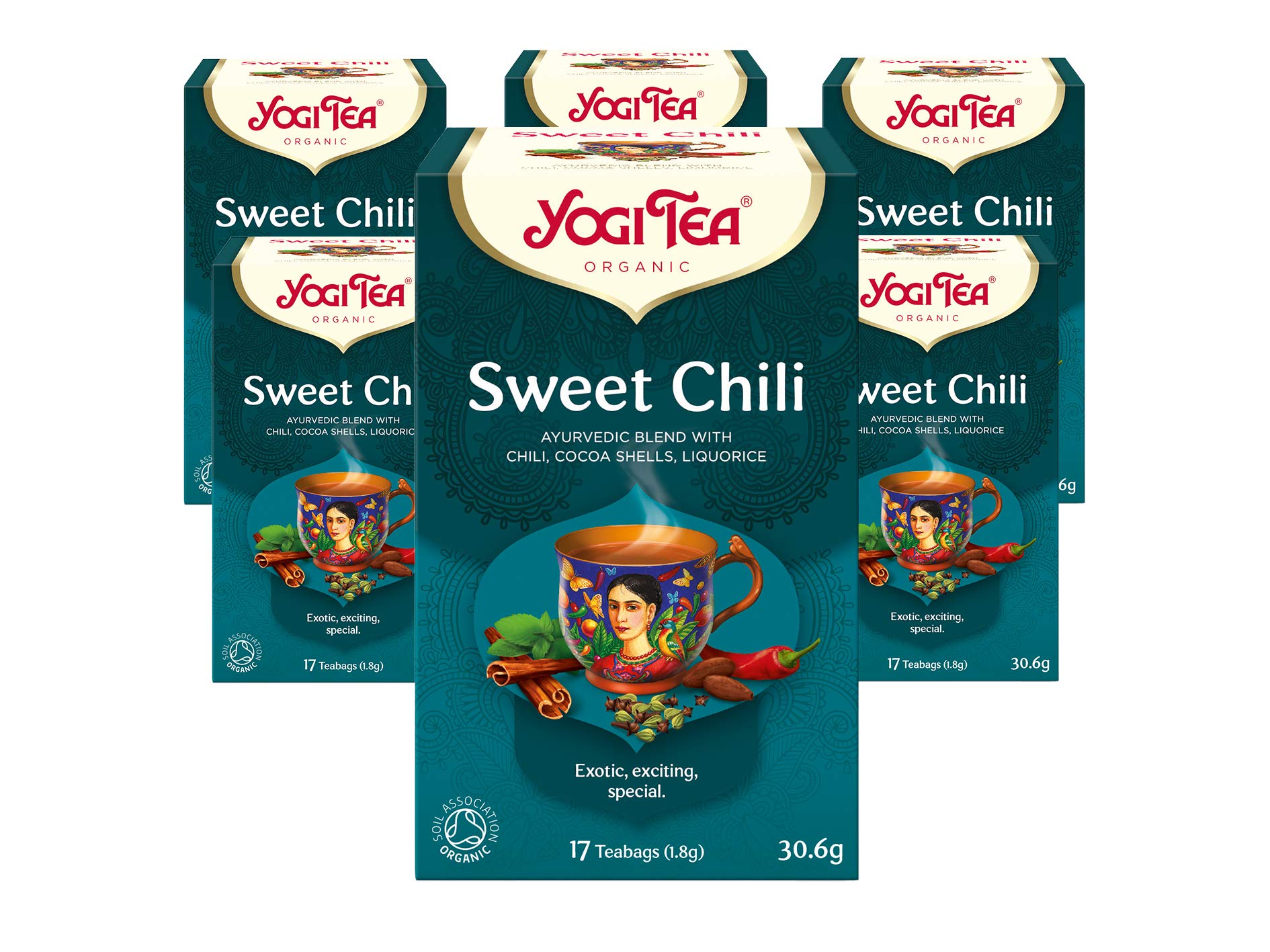 YOGI TEA - Sweet Chili Organic Spice and Herbal Tea, Blend of Cocoa Shells, 6 x 17 Bags 1