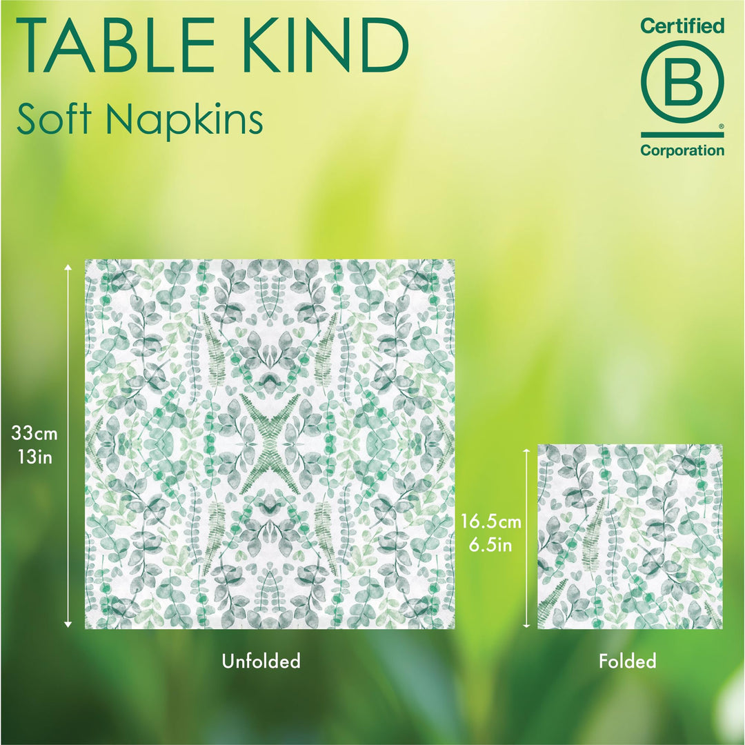 Talking Tables Green Leaves 2-Ply Soft Paper Napkins 100-Pack Eco-Friendly Compostable Disposable 33cm