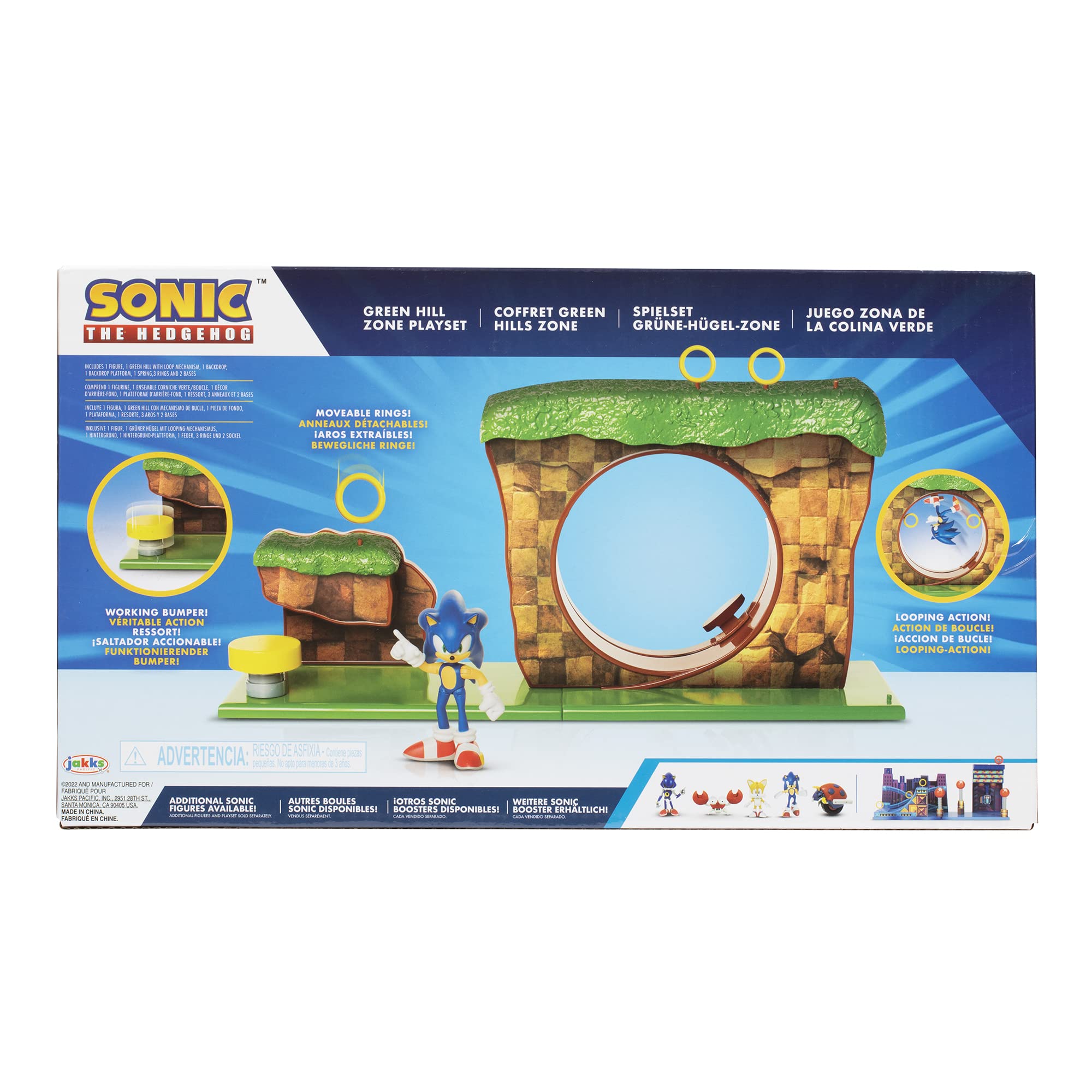 Sonic The Hedgehog Green Hill Zone Playset with 2.5” Sonic Action Figure | Working Spring Platform 6