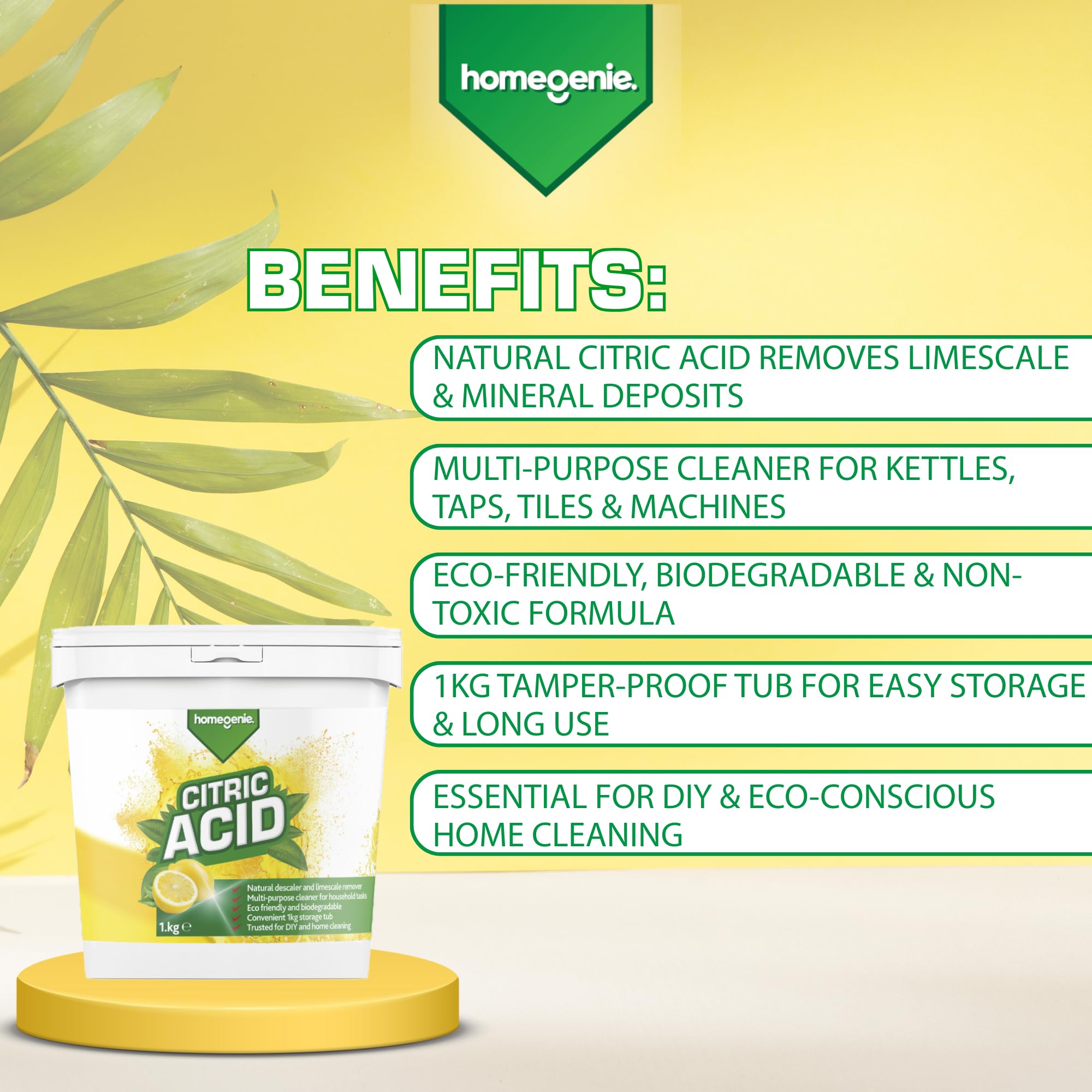 HomeGenie Citric Acid Powder - Natural Descaler & Multi-Purpose Cleaner | 1kg Unscented Powder 2
